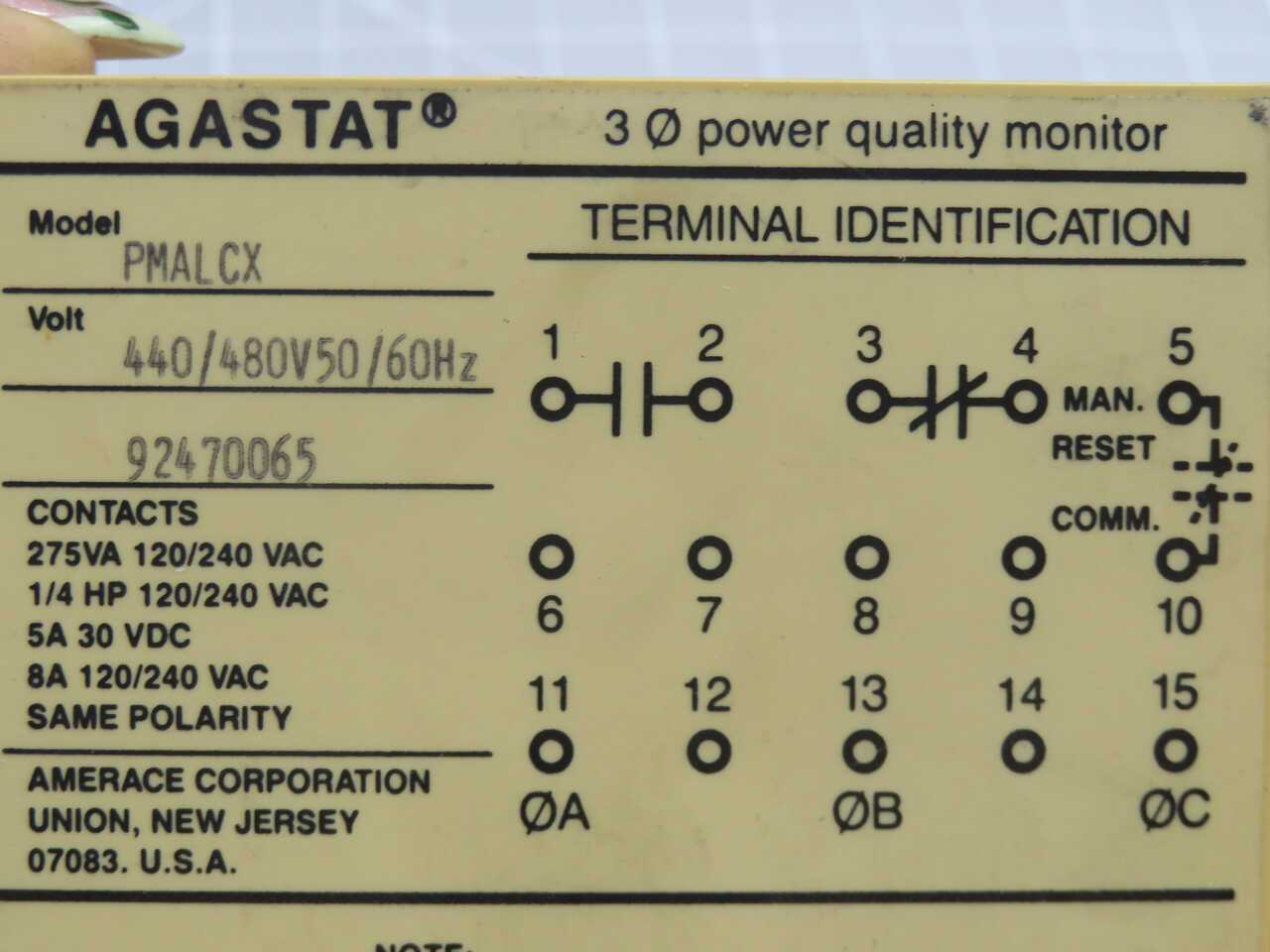 AGASTAT PMALCX POWER MONITOR T269471 - POWER SUPPLIES
