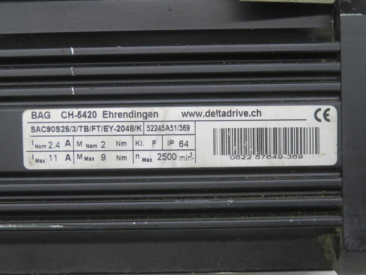 DELTA DRIVE SAC90S25/3/TB/FT/EY-2048/K SERVO MOTOR T255103 - SERVO