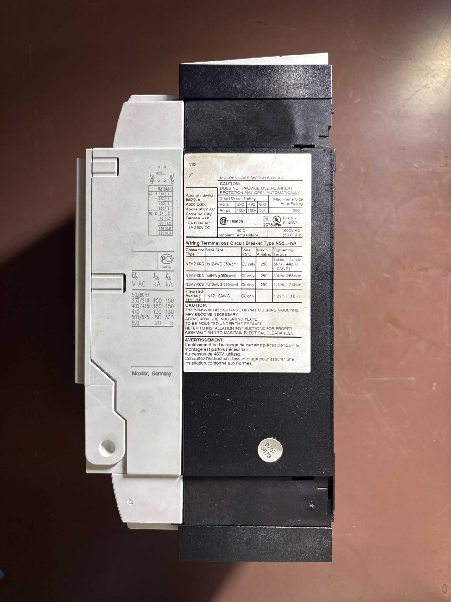 MOELLER NS-2-250-NA MOLDED CASE CIRCUIT BREAKER, 600V AC - CIRCUIT BREAKERS
