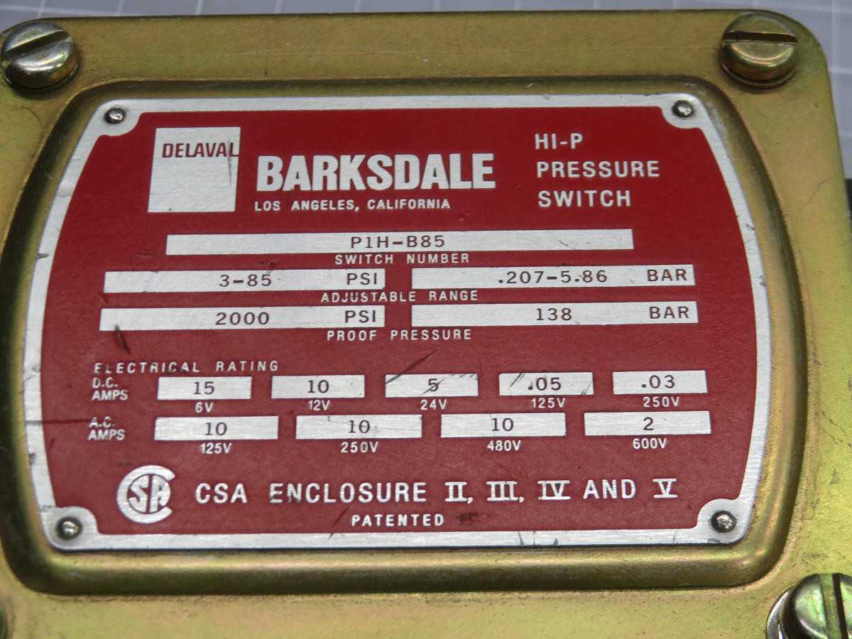 BARKSDALE P1H-B85 HI-P PRESSURE SWITCH T244487 - SWITCHES