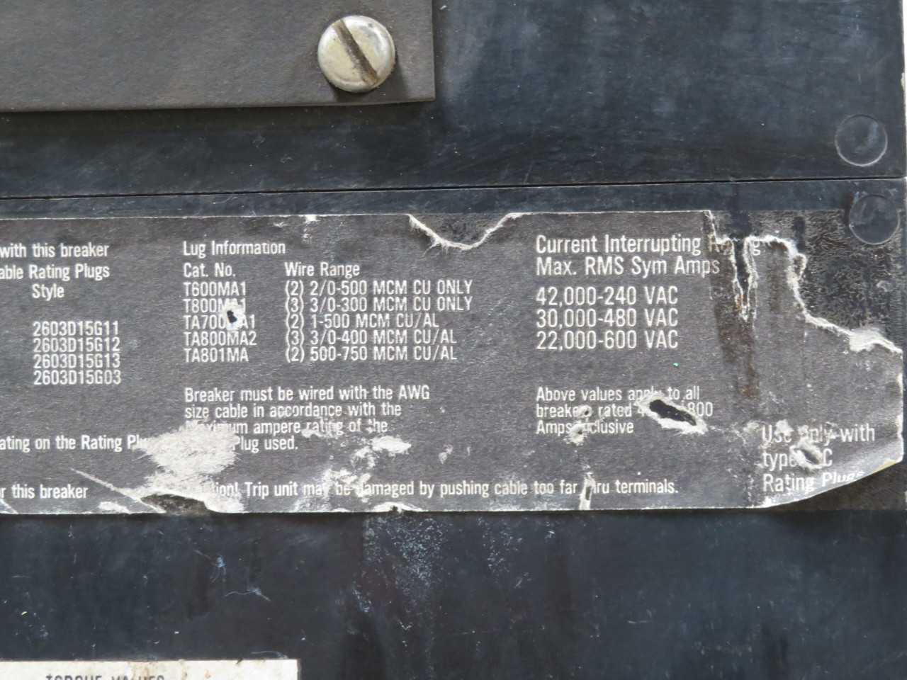 WESTINGHOUSE MC3800F SELTRONIC CIRCUIT BREAKER MC FRAME 800 AMP 600 VAC T186630 - CIRCUIT BREAKERS