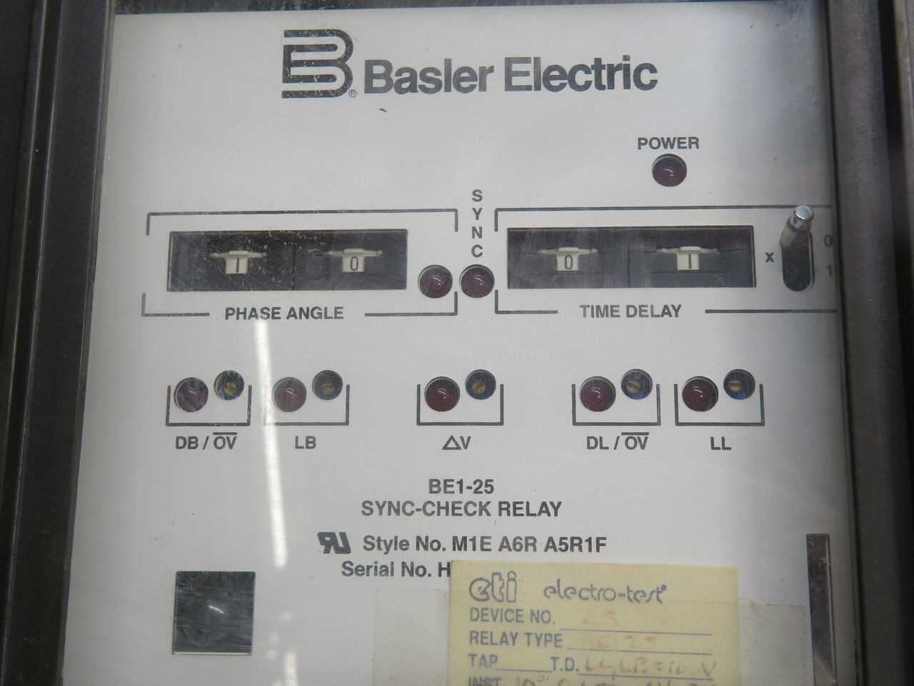 BASLER ELECTRIC BE1-25 M1E A6R A5R1F SYNC-CHECK RELAY T245576 - PROTECTION RELAY