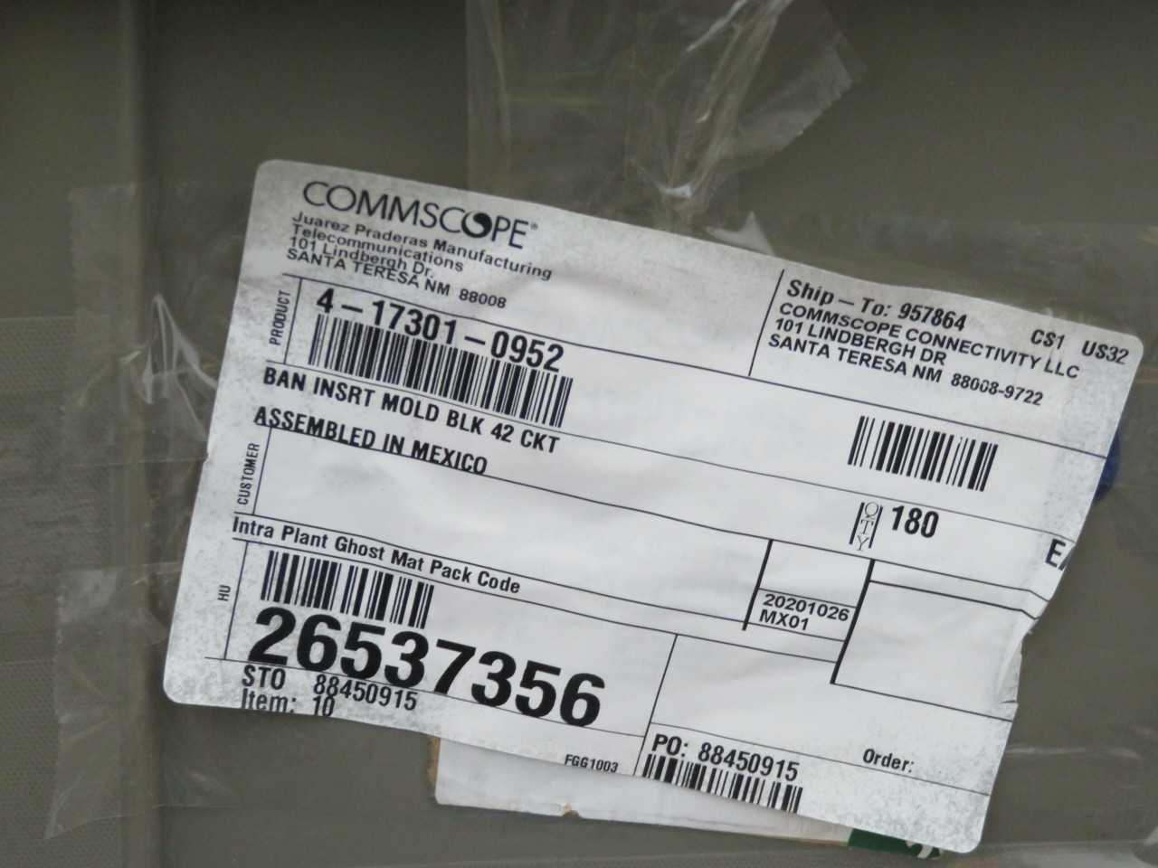LOT OF 180 COMMSCOPE 4-17301-0952 BAN INSERT MOLD BLK 42 CKT T190743 - ELECTRICAL COMPONENTS