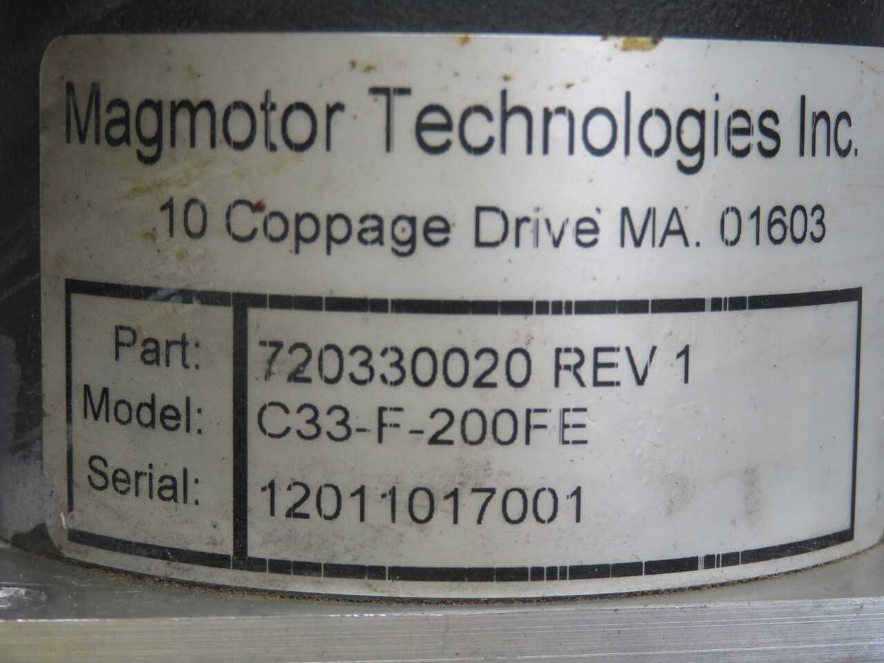 MAGMOTOR TECHNOLOGIES C33-F-200FE 720330020 REV 1 BRUSHED DC MOTOR T269479 - DC MOTOR