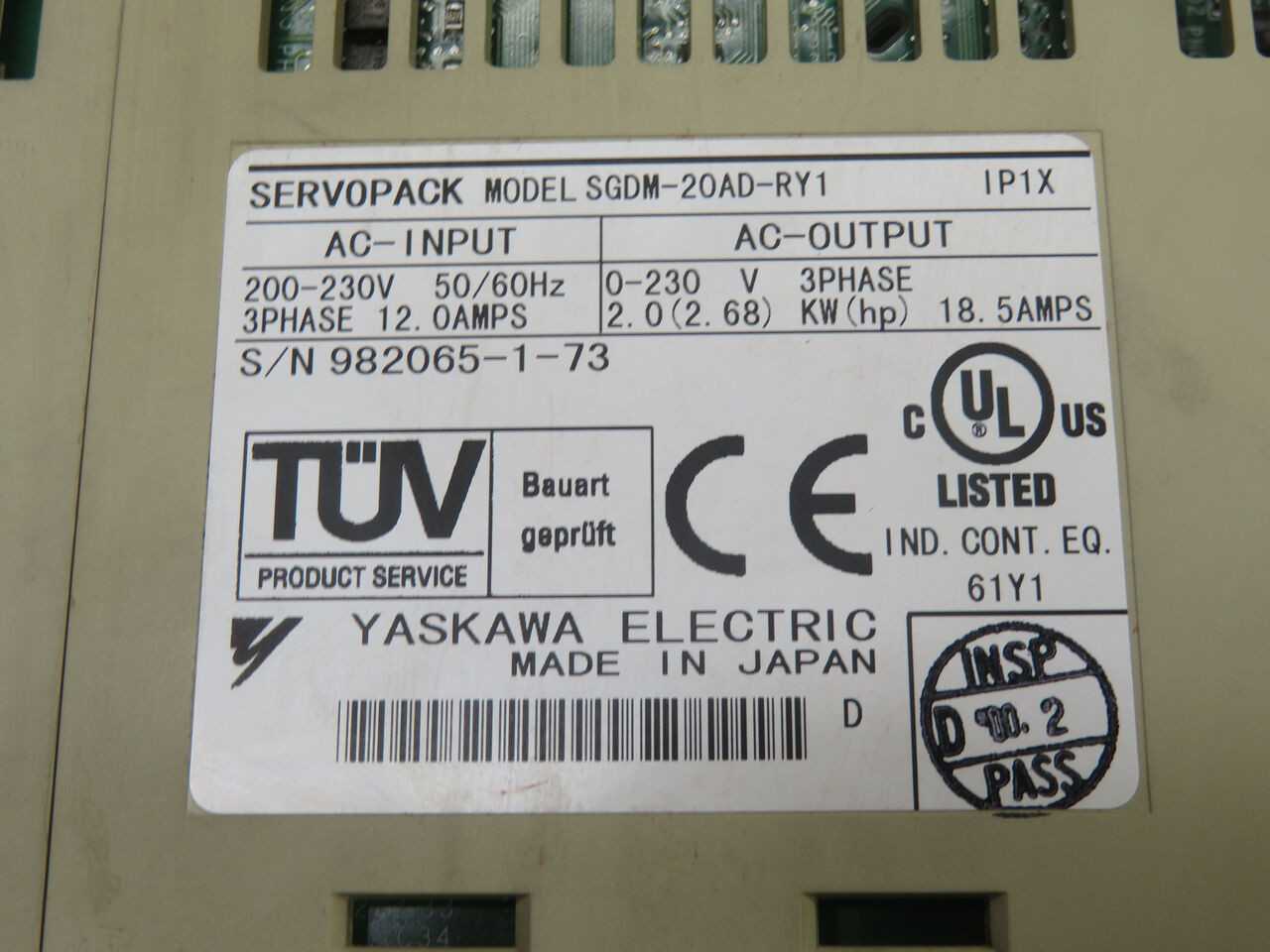 YASKAWA SGDM-20AD-RY1 SERVOPACK SERVO DRIVE T245591 - SERVO