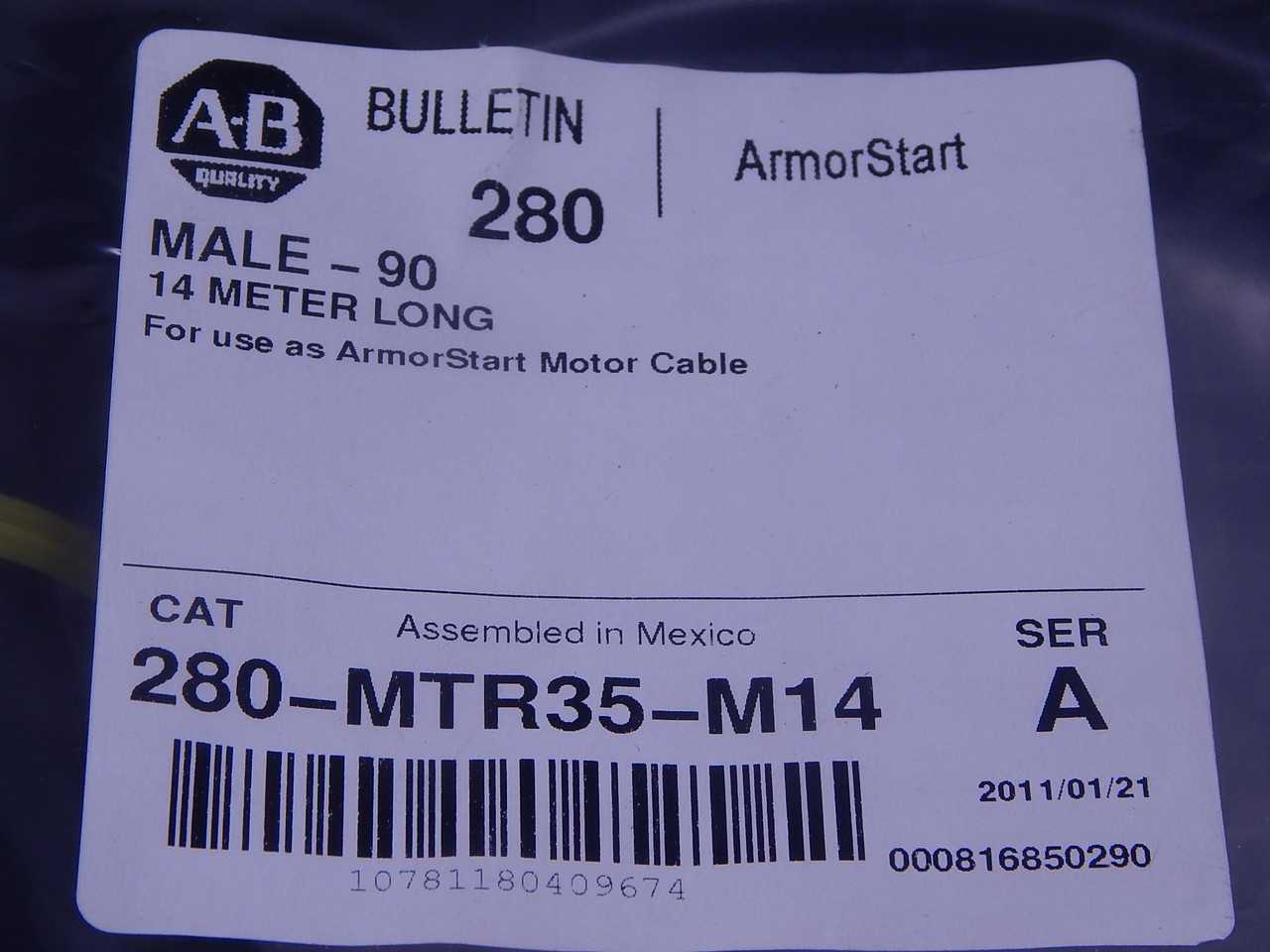 ALLEN-BRADLEY 280-MTR35-M14 MALE-90 ARMORSTART MOTOR CABLE 14 M T138741 - CORDSET CABLES