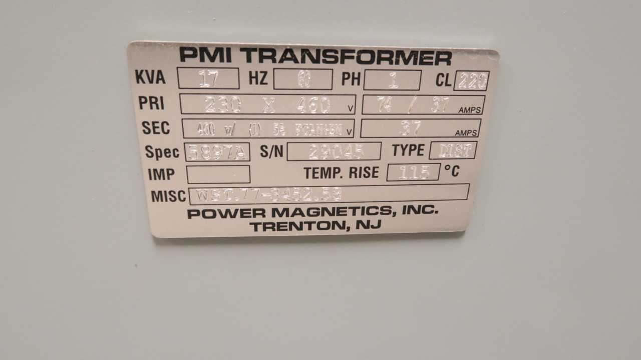 POWER MAGNETICS WST.77-3452.58 PMI TRANSFORMER 17 KVA 1 PHASE 230X460 T151365 - POWER TRANSFORMERS