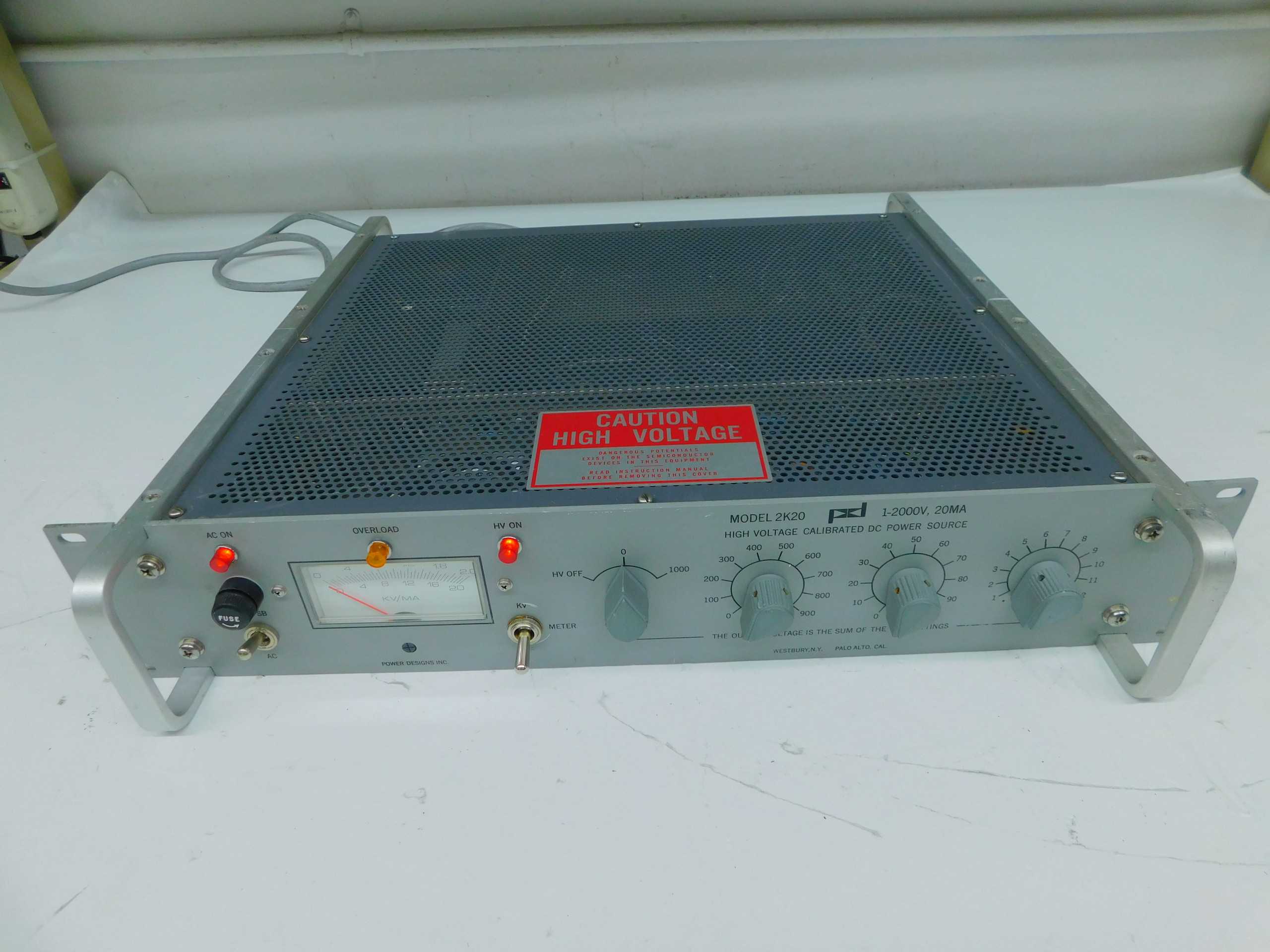 PD POWER DESIGNS 2K20 HIGH VOLTAGE CALIBRATED DC POWER SOURCE 1-2000V,20MA - POWER SUPPLIES