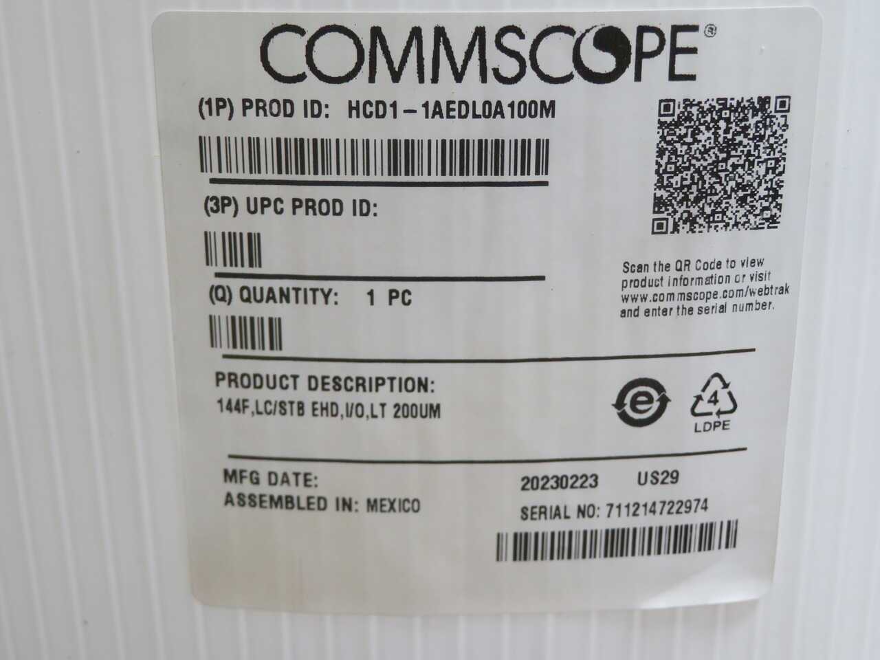 COMMSCOPE HCD1-1AEDL0A100M EHD-SERIES HIGH-DENSITY FIBER PATCH PANEL W/ CABLE STUB - FIBER OPTIC CABLE