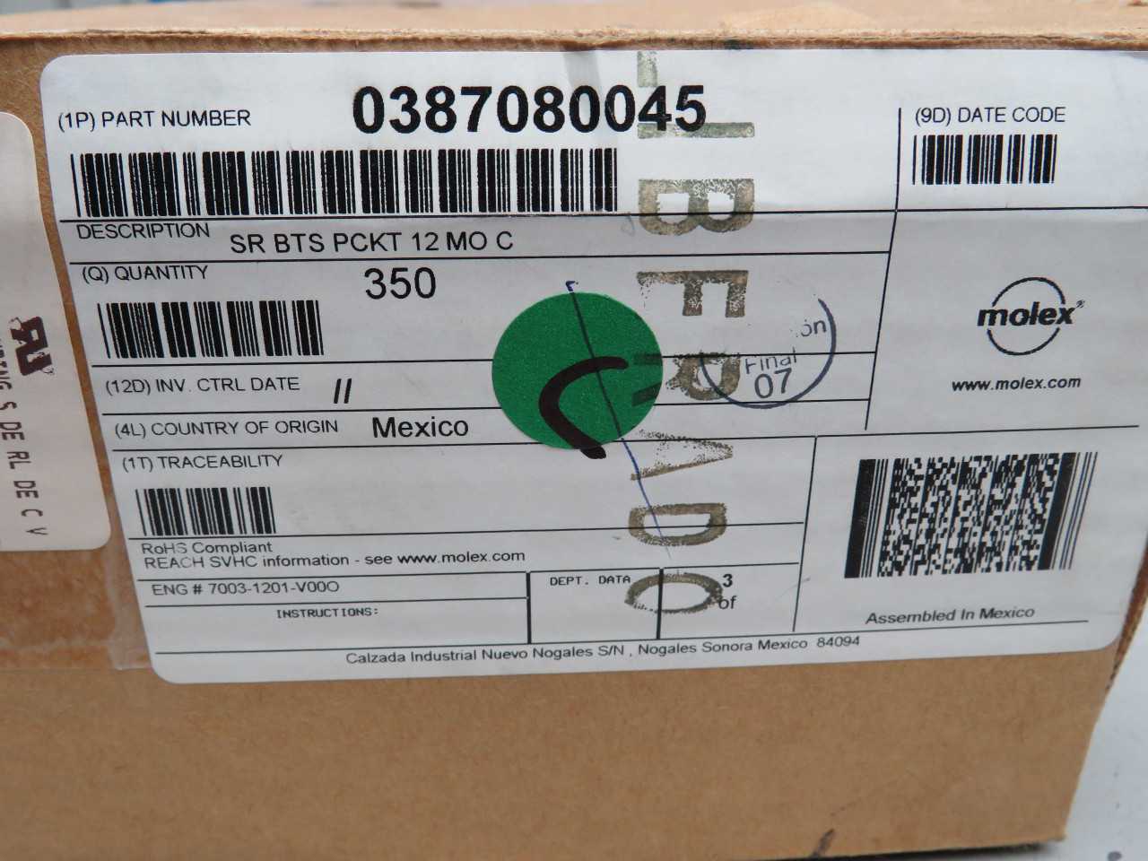 LOT OF 350 MOLEX 0387080045 SR BTS PCKT 12 MO TERMINAL BLOCKS T165352 - TERMINAL BLOCKS
