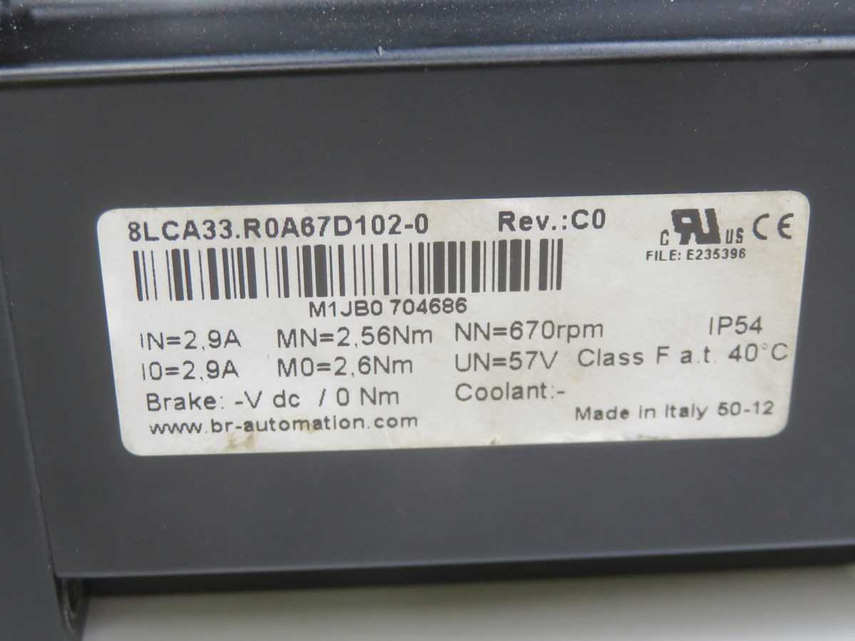B&R 8LCA33.R0A67D102-0 AC SERVO MOTOR T260496 - SERVO MOTORS