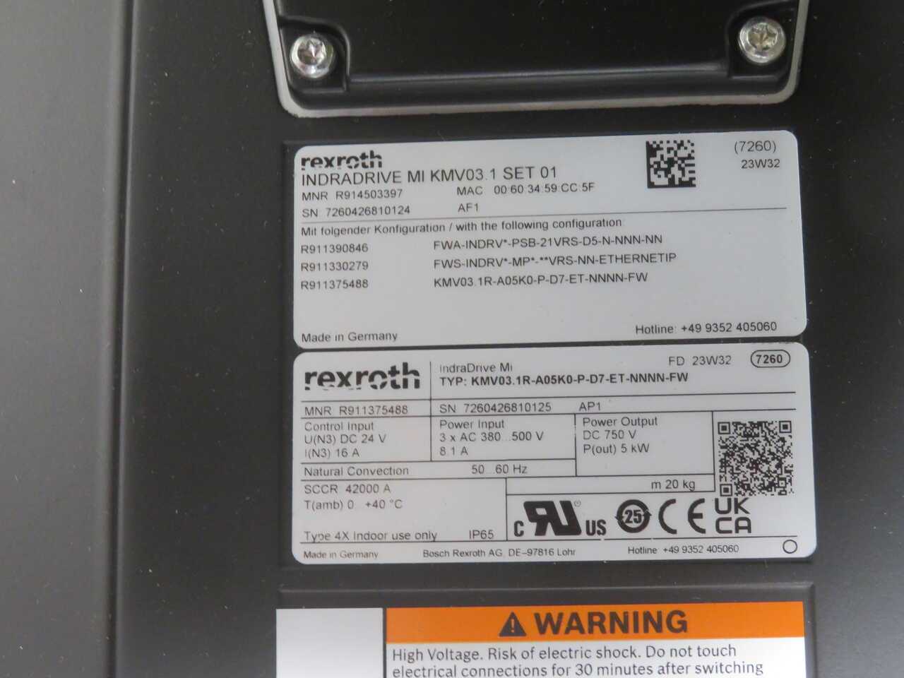 REXROTH INDRADRIVE MI KMV03.1 SET 01 R914503397 SUPPLY MODULE ASSY T272326 - SERVO