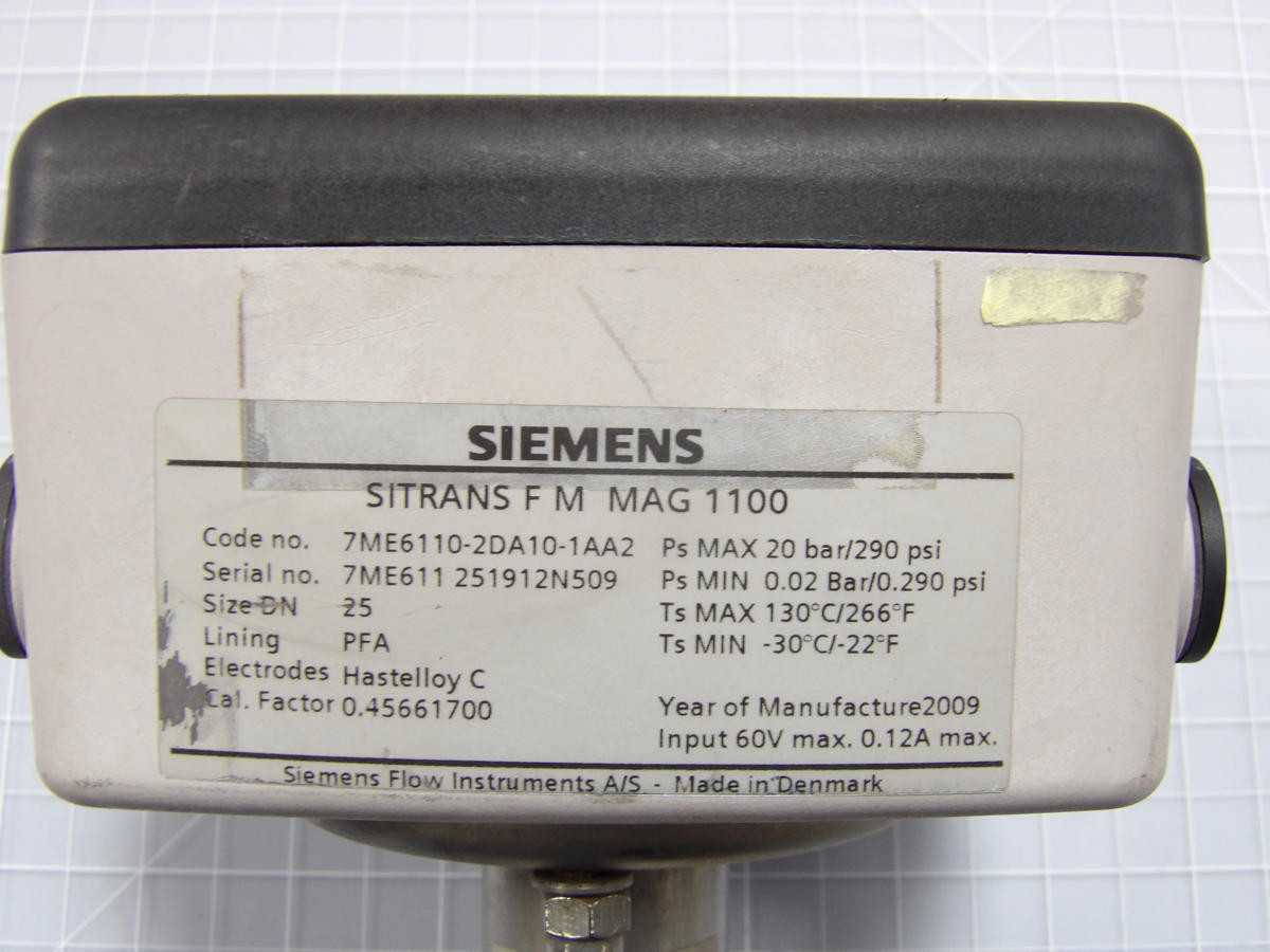 SIEMENS 7ME6110-2DA10-1AA2 SITRAN FM MAG 1100 SITRANS FM ELECTROMAGNETIC FLOW SENSOR 60V MAX SIZE DN - PRESSURE TRANSMITTER
