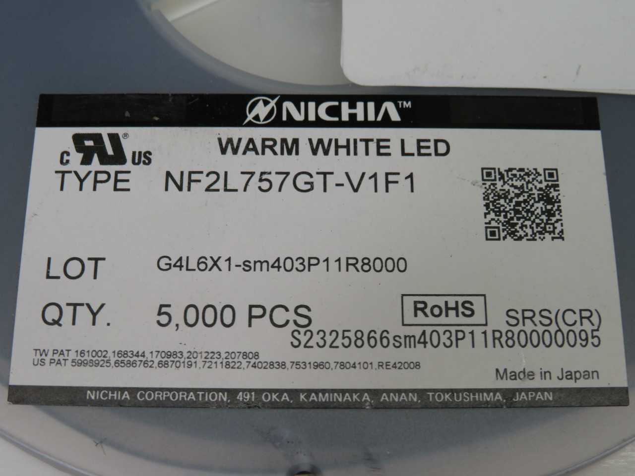 LOT OF 4400 NICHIA FLX-001-0639 NFL2L757GT-V1F1 MID POWER WARM WHITE LED CHIP WITH DATA SHEET T17146 - LIGHTING