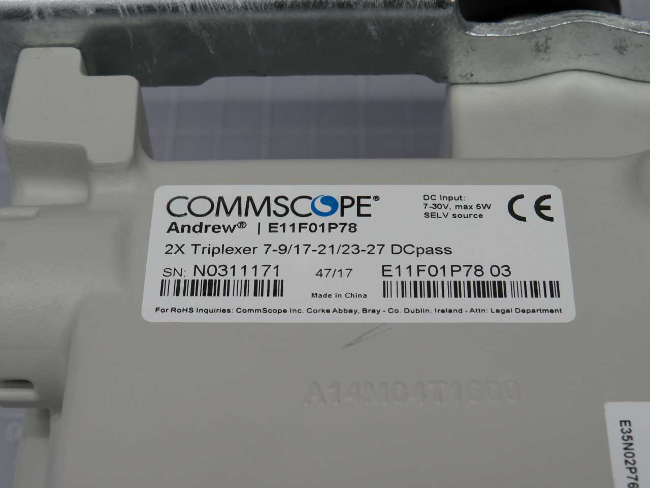 COMMSCOPE E11F01P78 2X TRIPLEXER 7-9/17-21/23-27 DCPASS T179619 - TELECOMMUNICATION