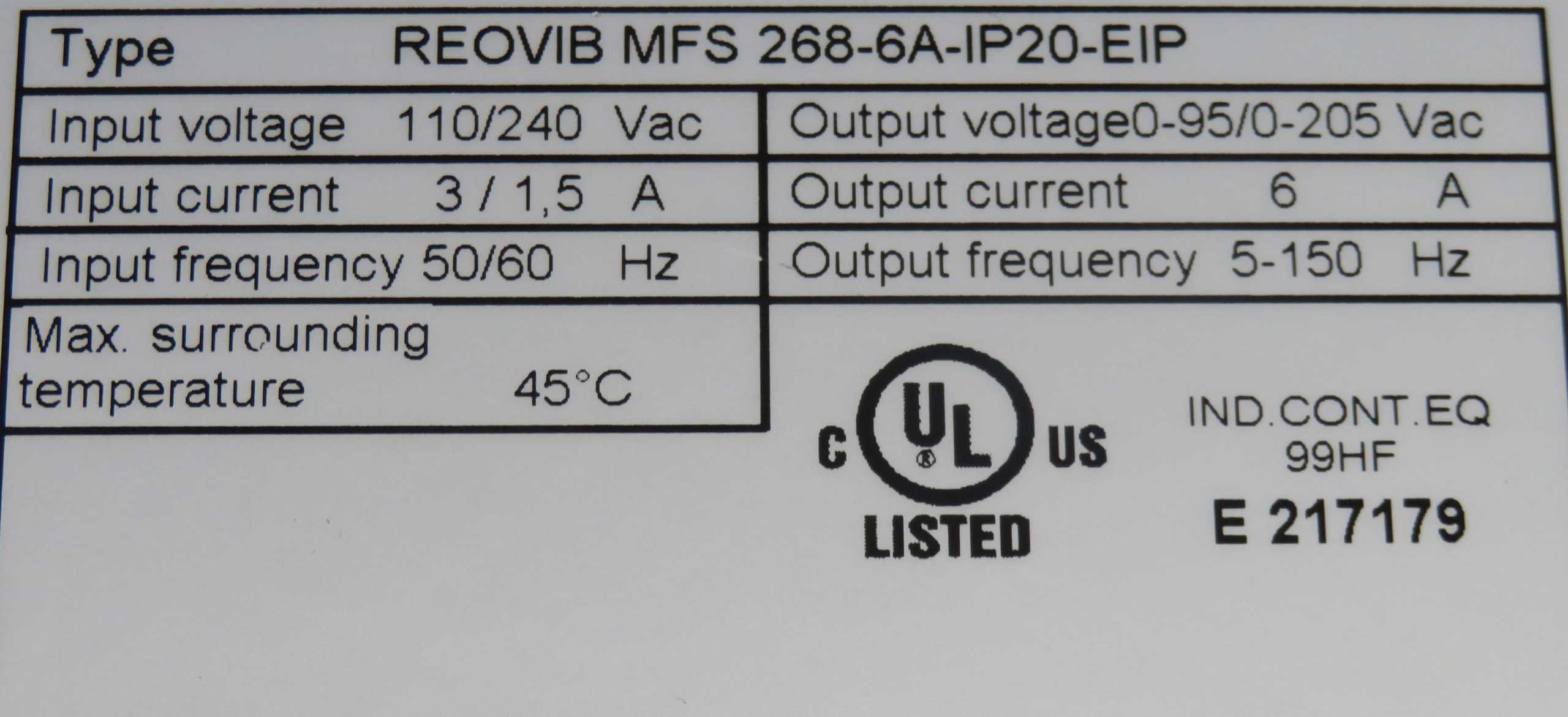 Reo Elektronik Reovib MFS 268-6A-IP20-EIP Frequency Drive - AC VFD DRIVES