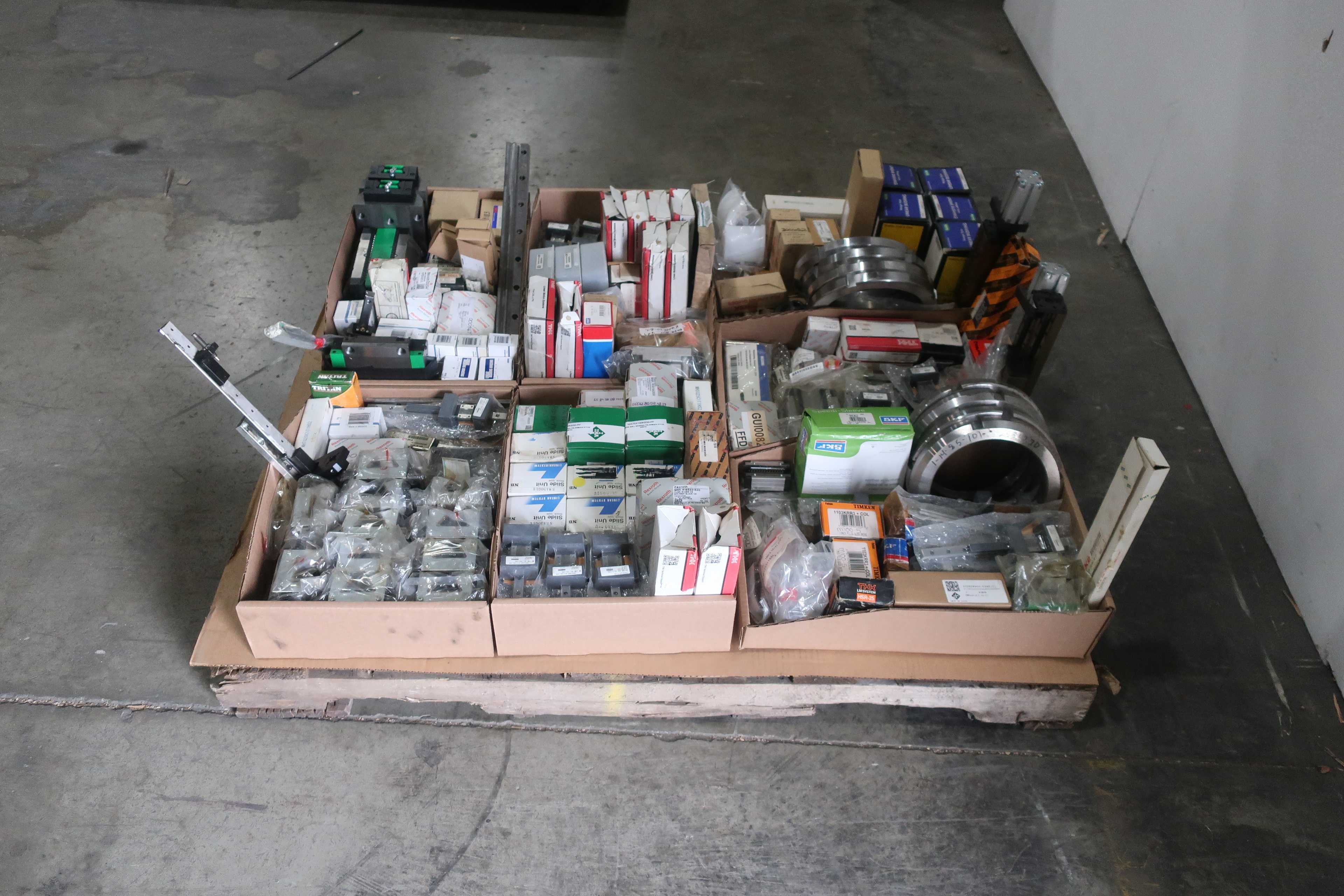 SKU 1761259 - PALLET OF ASSORTED BALL SCREW, LINEAR, AND THRUST BEARINGS - BEARINGS