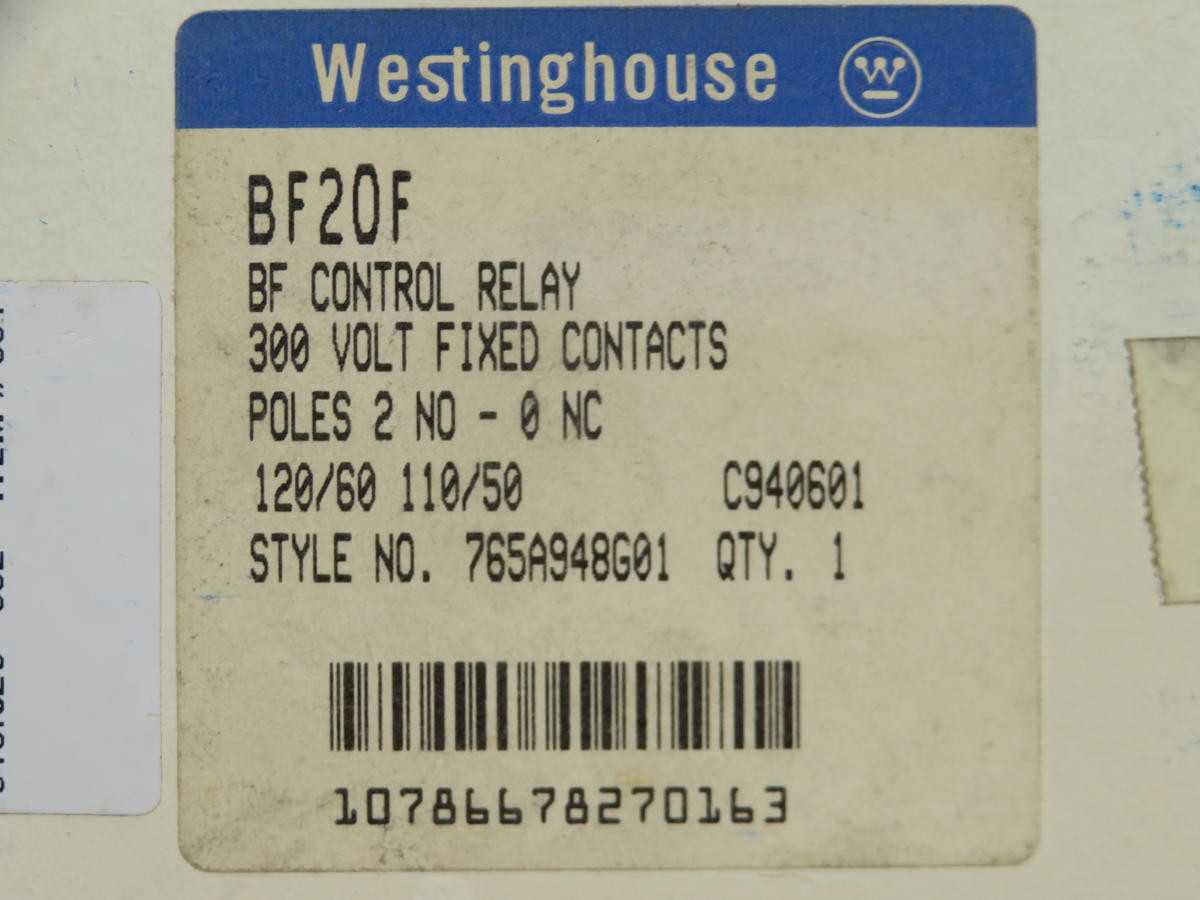 WESTINGHOUSE BF20F BF CONTROL RELAY T206244 - PROTECTION RELAY