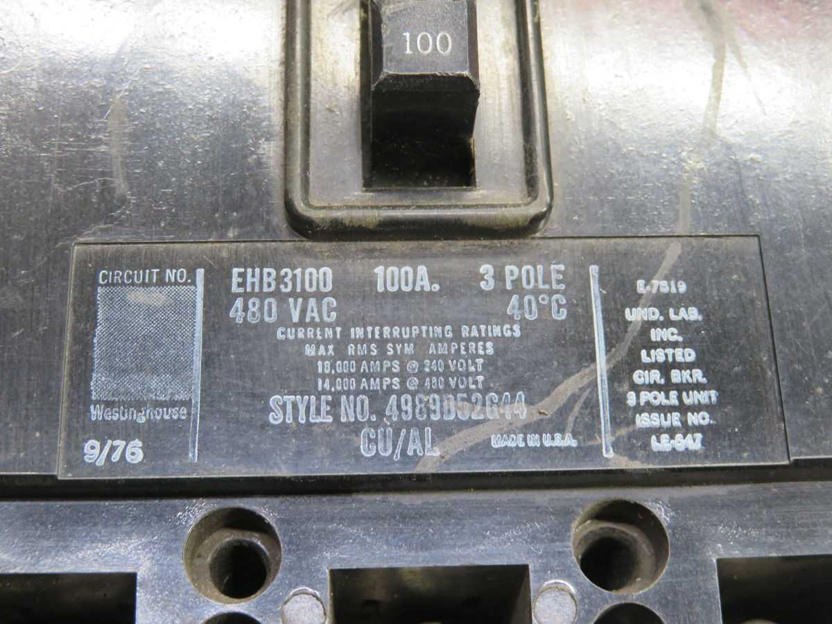 WESTINGHOUSE EHB3100 THERMAL-MAGNETIC CIRCUIT BREAKER T254297 - CIRCUIT BREAKERS