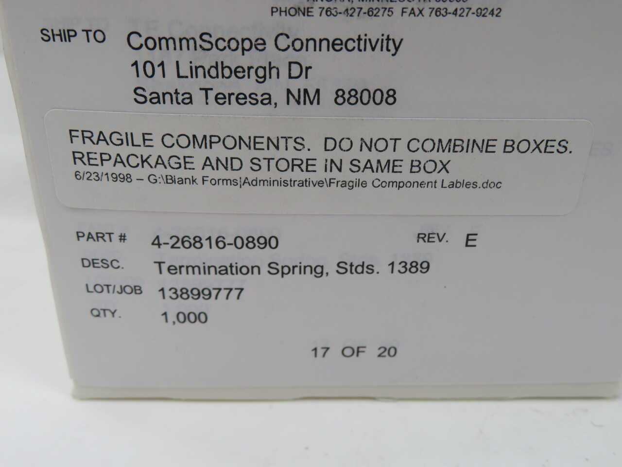 LOT OF 5000 COMMSCOPE 4-26816-0890 TERMINATION SPRING STUDS - SPRINGS