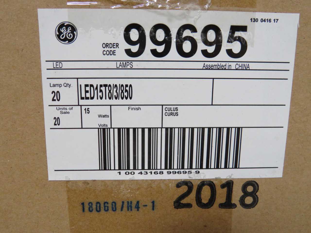 LOT OF 480 GE 99695 LED15T8/3/850
T8 13 WATT LED STRAIGHT TUBE 36 INCH MEDIUM BI-PIN (G13) 5000K FR - LIGHTING