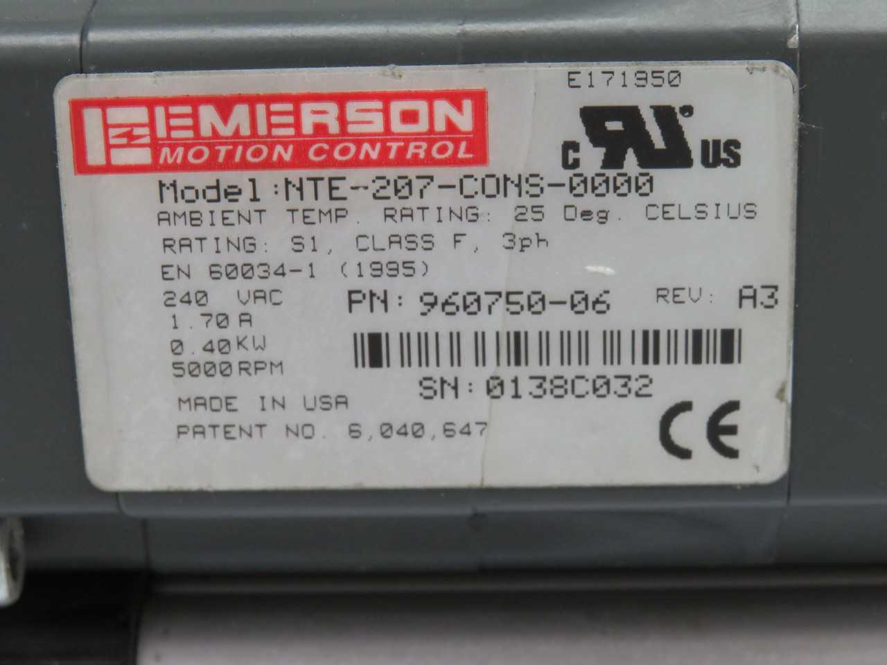 EMERSON NTE-207-CONS-0000 SERVO W PARKER ETB32-A08PA20-CM300-A T169456 - SERVO