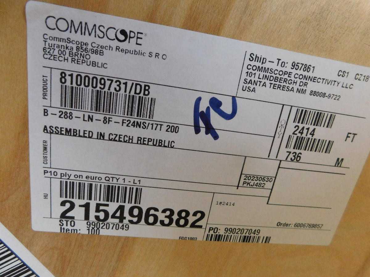 COMMSCOPE B-288-LN-8F-F24NS/17T 200 OPTICAL FIBER CABLE 288 FIBER SINGLE MODE 2400 FT. OUTDOOR MICRO - FIBER OPTIC CABLE