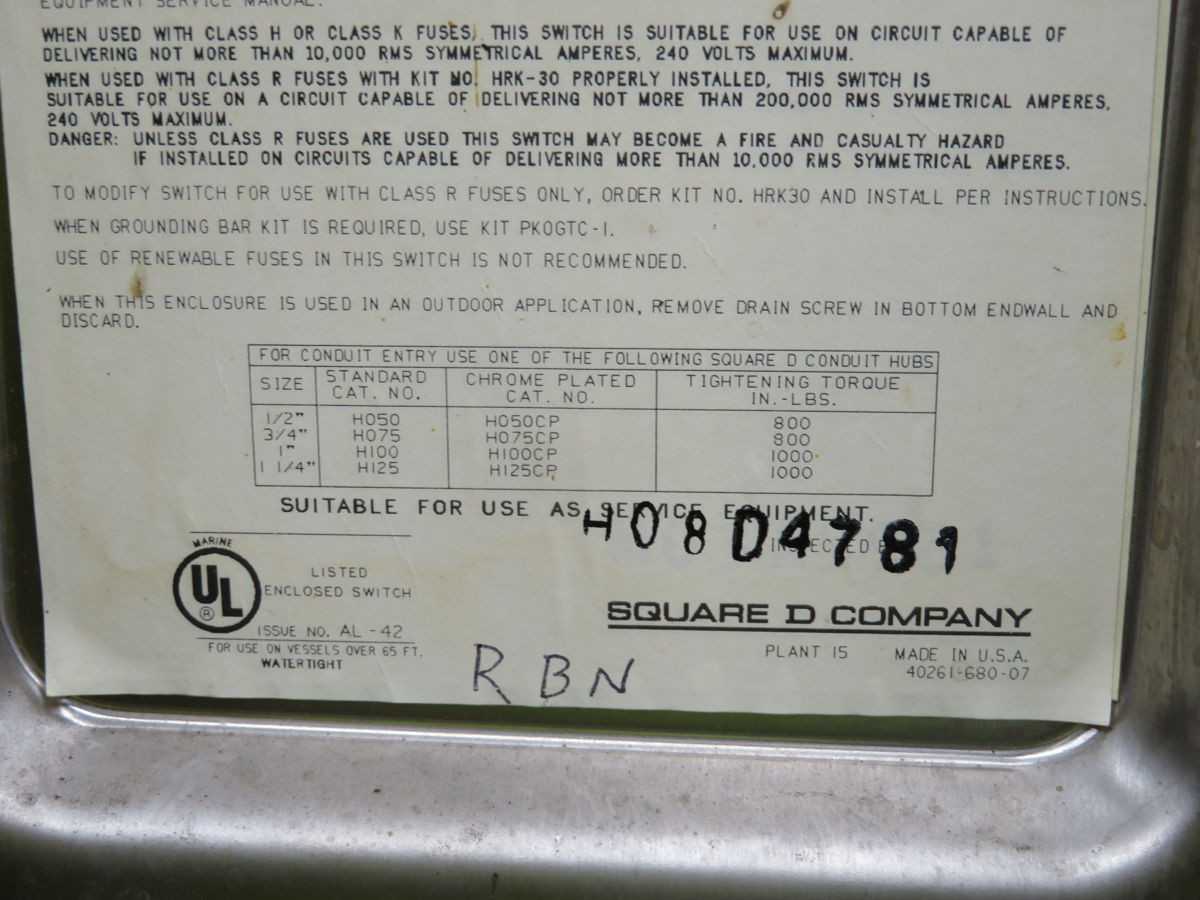 SQUARE D H321DS SAFETY SWITCH T249273 - MISCELLANEOUS