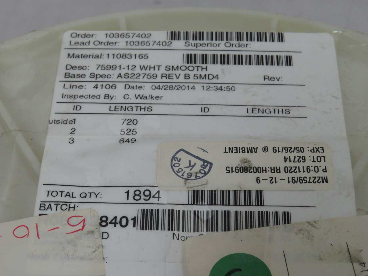 NEXANS M22759/91-12-9 75991-12 WHT SMOOTH MIL SPEC CABLE 1800 FT T190400 - ELECTRICAL WIRE