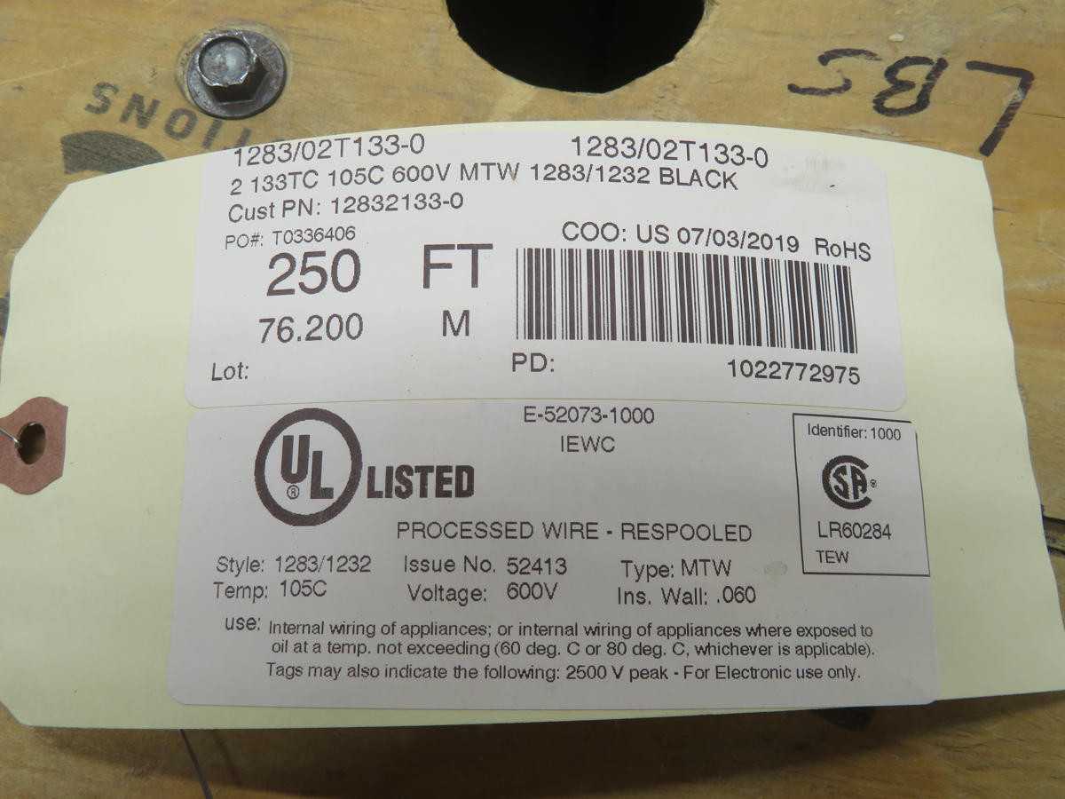 LOT OF 225 FT IEWC 1283/02T133-0 WIRE CABLE 2 AWG 600 V T206851 - ELECTRICAL WIRE