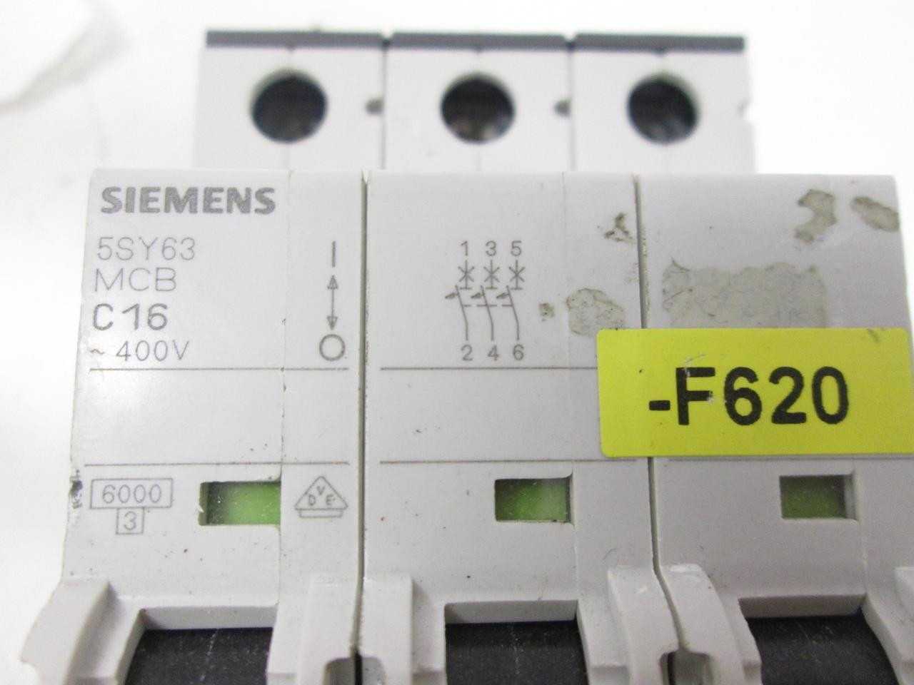 LOT OF 6 SIEMENS 5SY6316-7 SUPPLEMENTARY PROTECTOR 3P 16A CURVE C T60281 - CIRCUIT BREAKERS