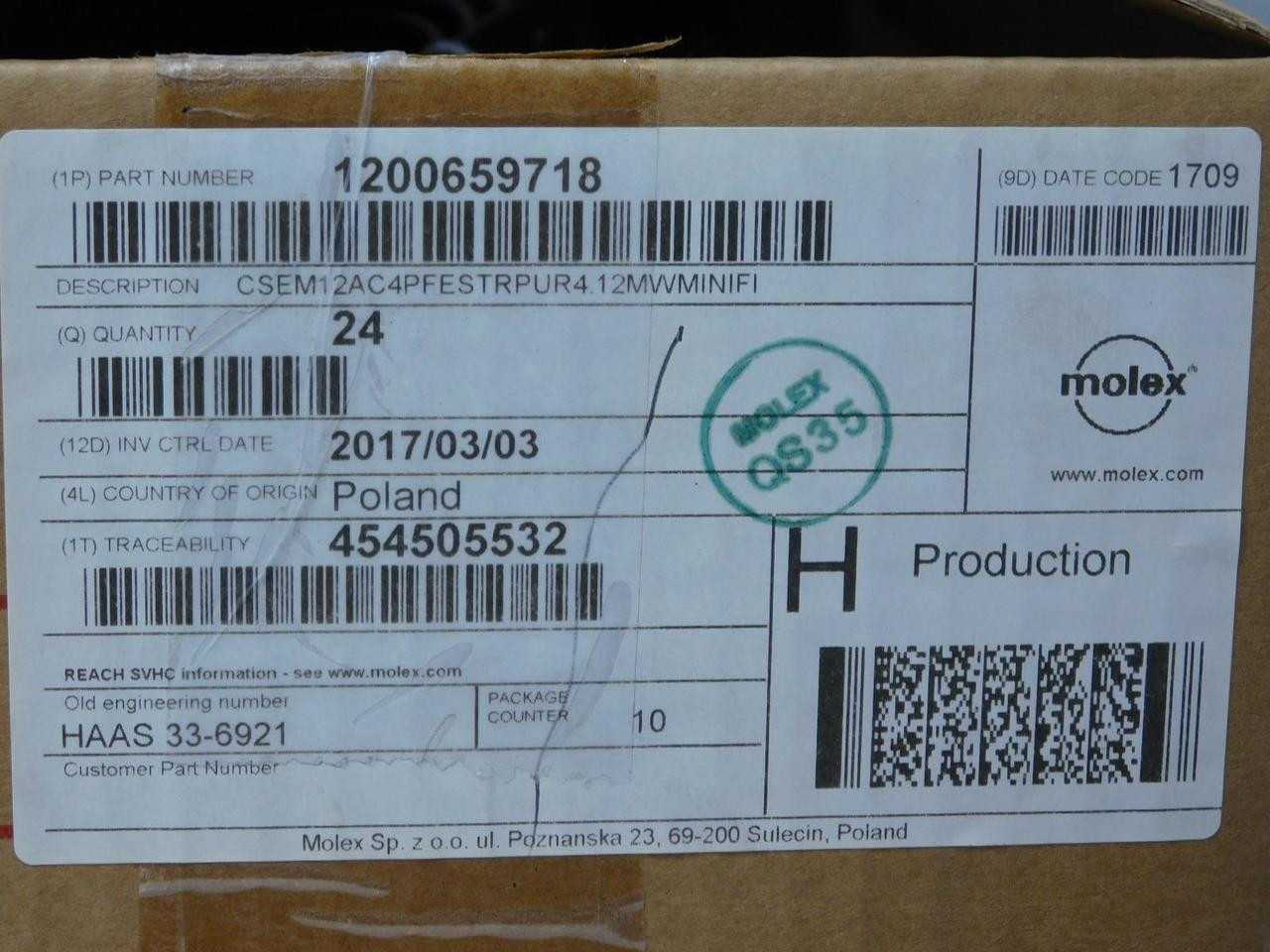 LOT OF 24 MOLEX 1200659718 CSE M12 AC 4P FE STR PUR 4.12M W MINI FI T133374 - CORDSET CABLES