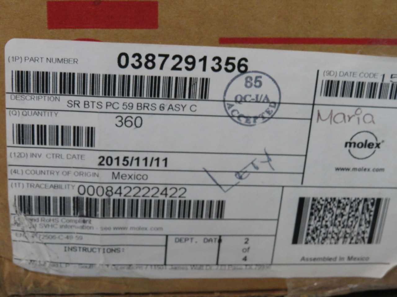 LOT OF 350 MOLEX 0387291356 CONNECTOR T154026 - TERMINAL BLOCKS