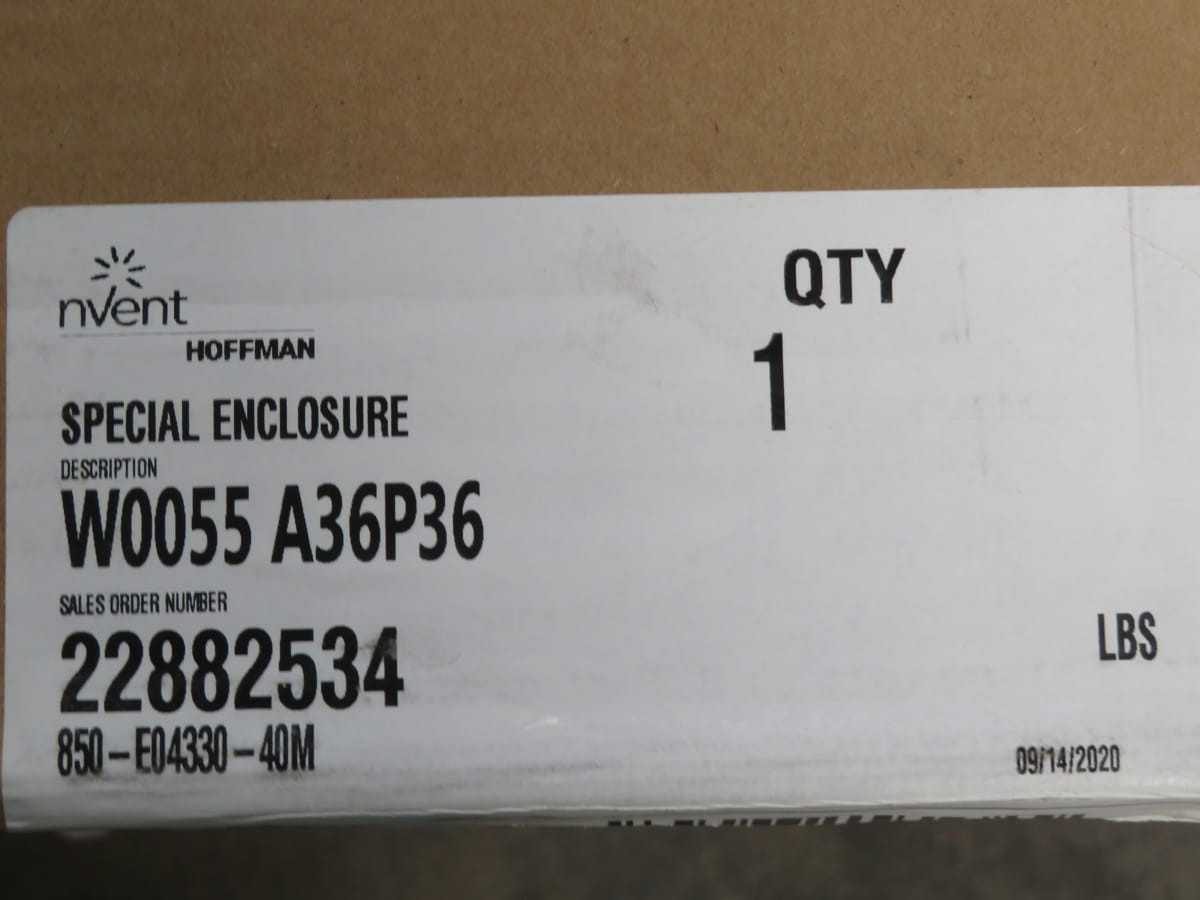 NVENT 850-E04330-40M SPECIAL ENCLOSURE W0055 A36P36 T197592 - ELECTRICAL ENCLOSURES