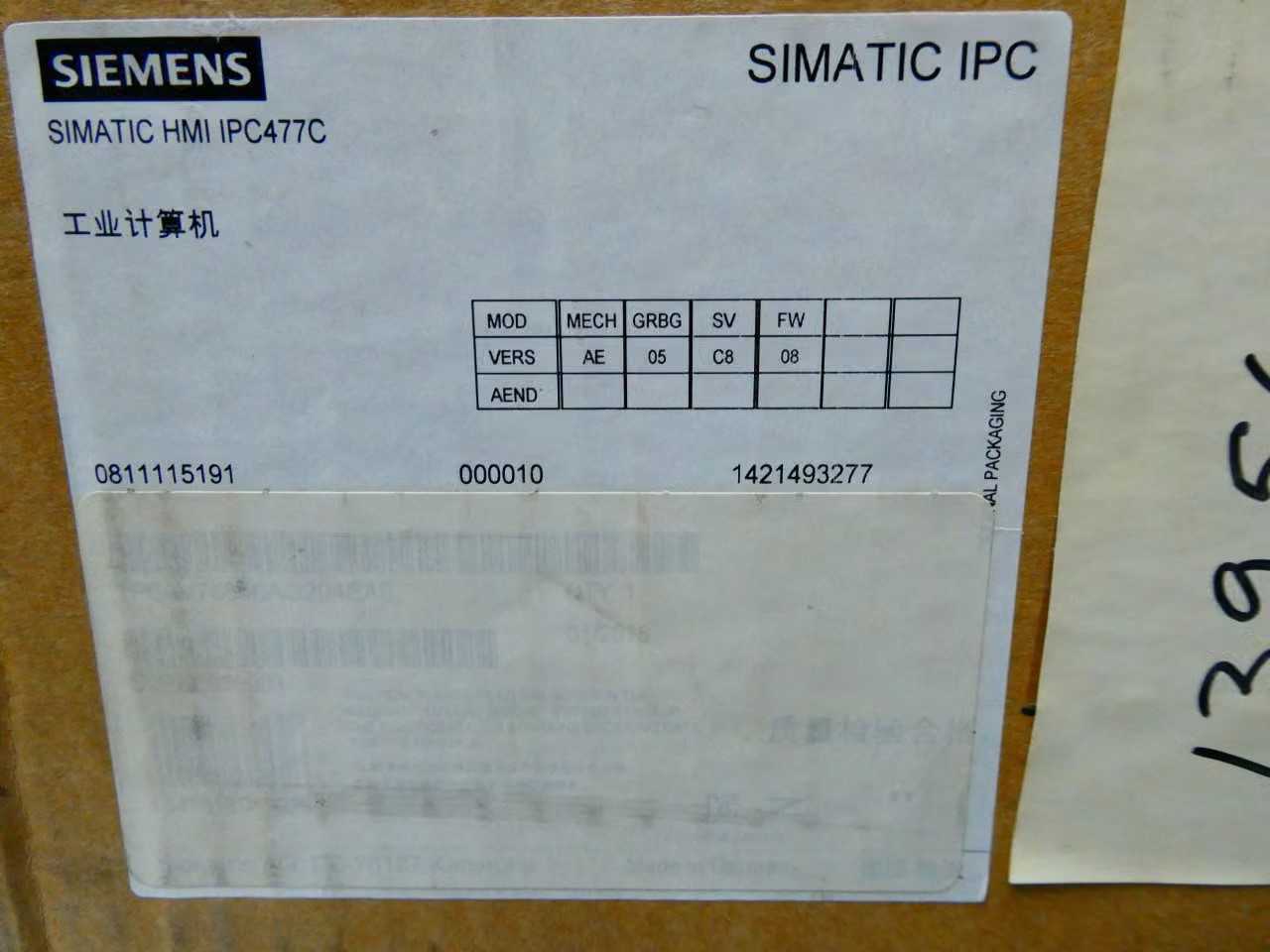 Siemens 6AV7884-0AG20-4EA0 Simatic HMI IPC477C Operator Interface Panel - OPERATOR INTERFACE PANELS