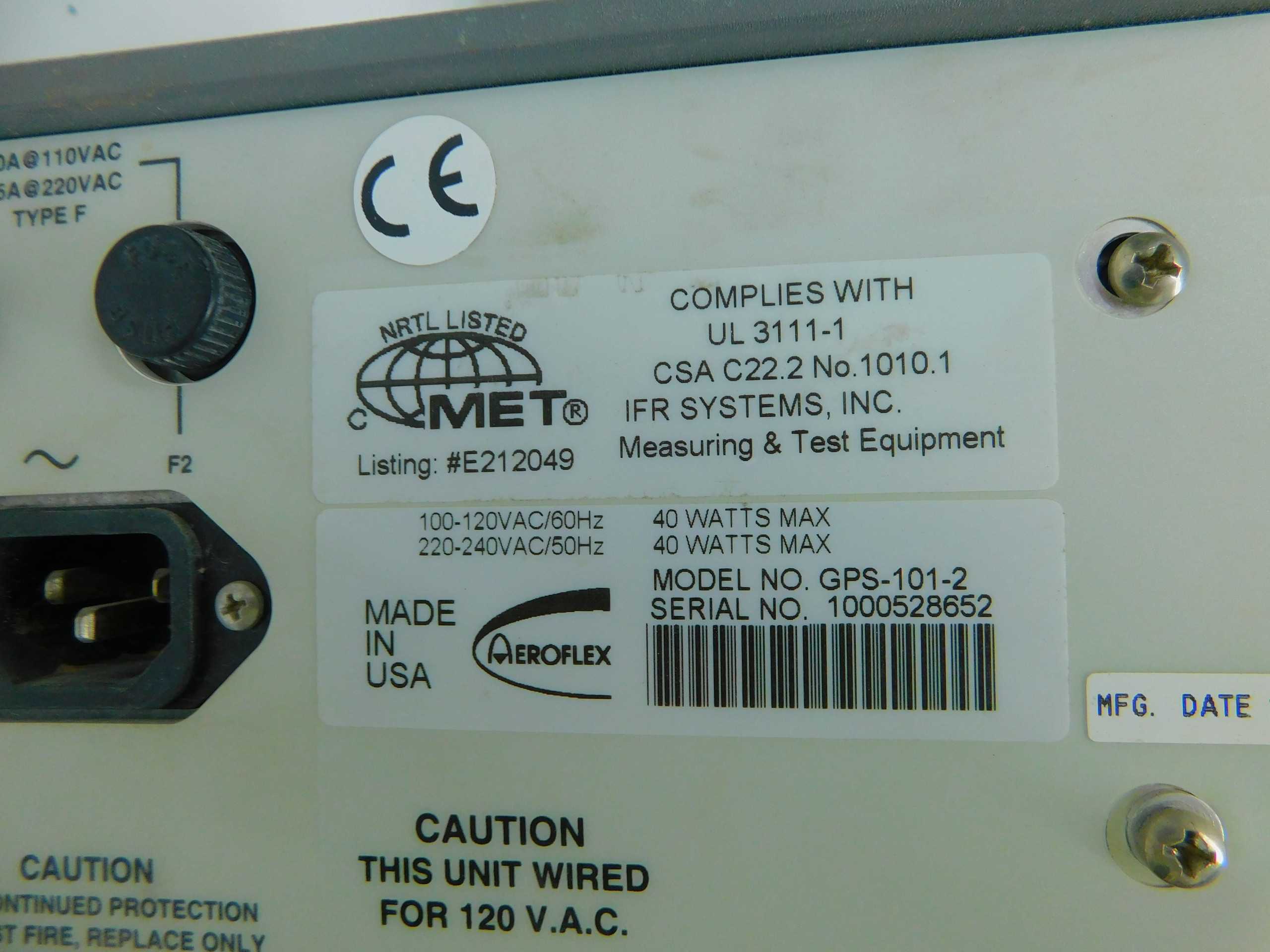 IFR GPS-101-2 GLOBAL POSITIONING SIMULATOR - ELECTRICAL TESTING EQUIPMENT
