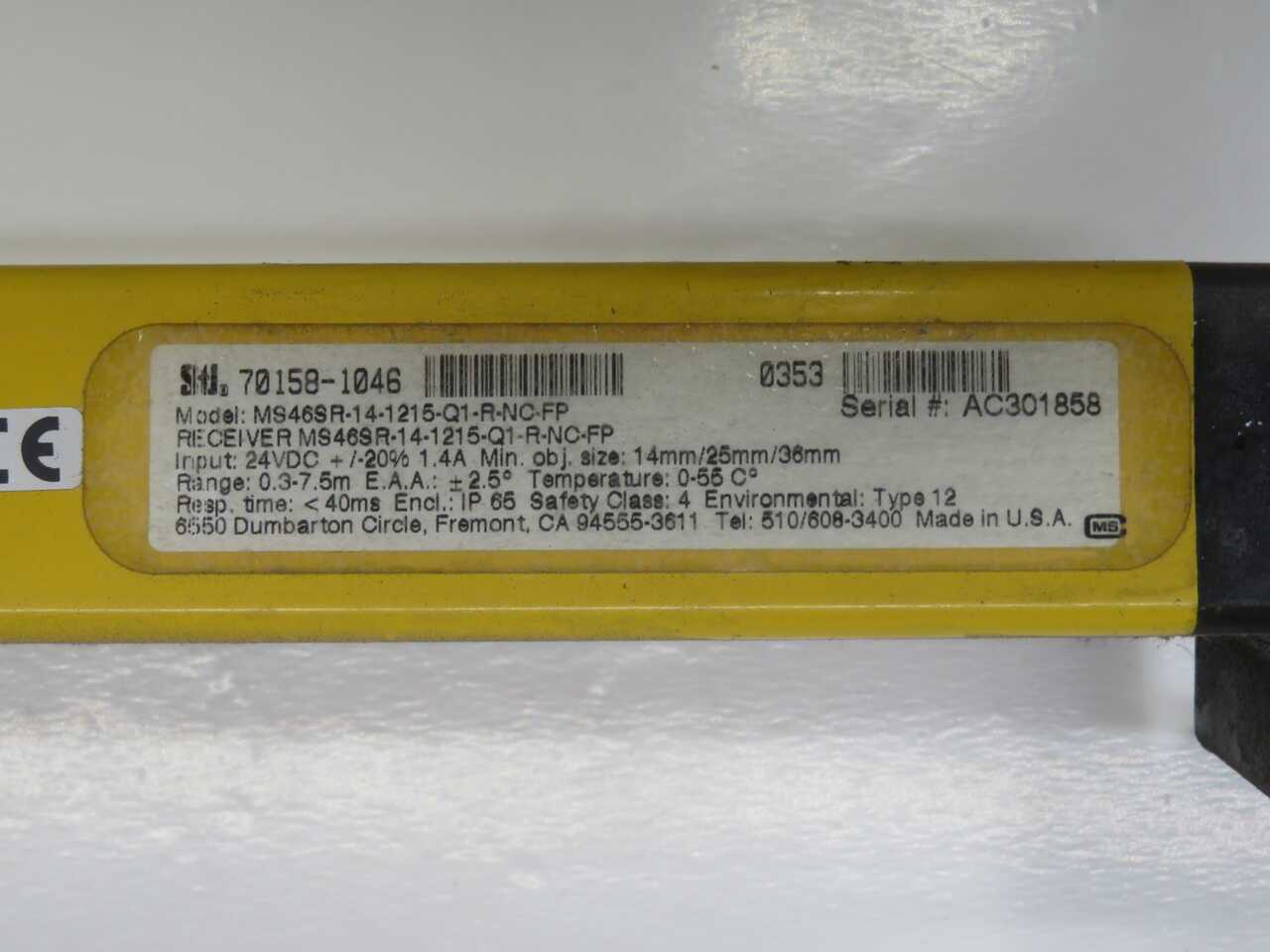 STI MS46SR-14-1215-Q1-R-NC-FP 70158-1046 SAFETY LIGHT CURTAIN RECEIVER - MISCELLANEOUS