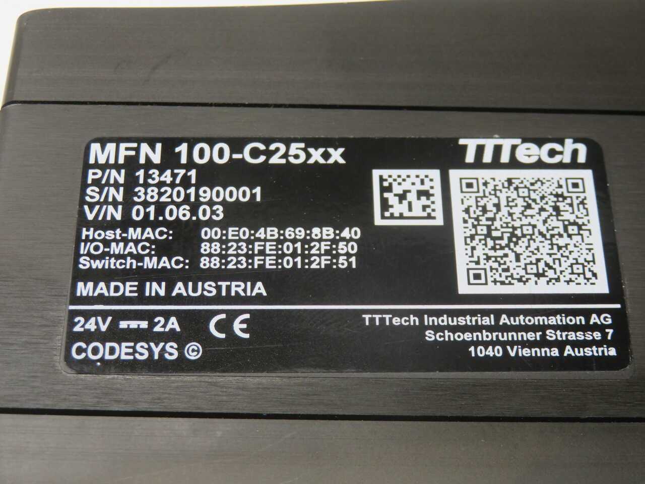 TTTECH NERVE MFN 100-C25XX 13471 INDUSTRIAL EDGE COMPUTING DEVICE T270505 - AUTOMATION & CONTROLS