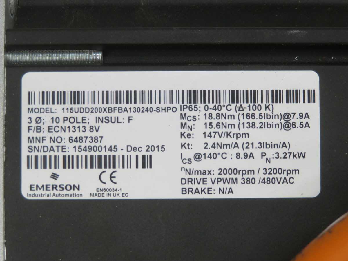 EMERSON 115UDD200XBFBA130240-SHP0 6487387 SERVO MOTOR T260492 - SERVO