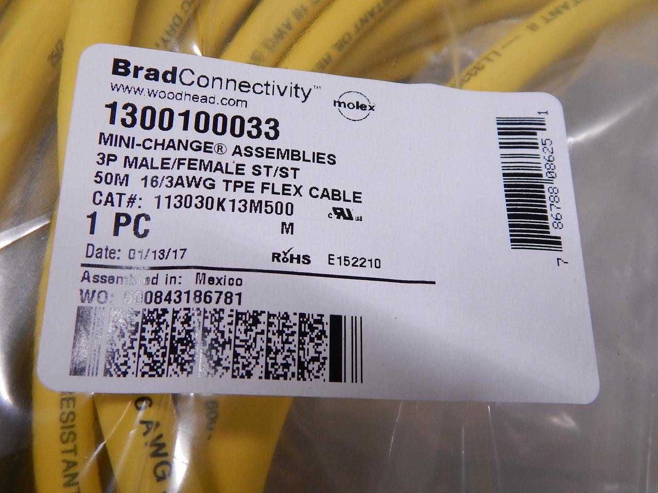 BRAD CONNECTIVITY 1300100033 MINI-CHANGE ASSEMBLIES 3 P MALE / FEMALE ST/ST T108823 - ELECTRICAL COMPONENTS
