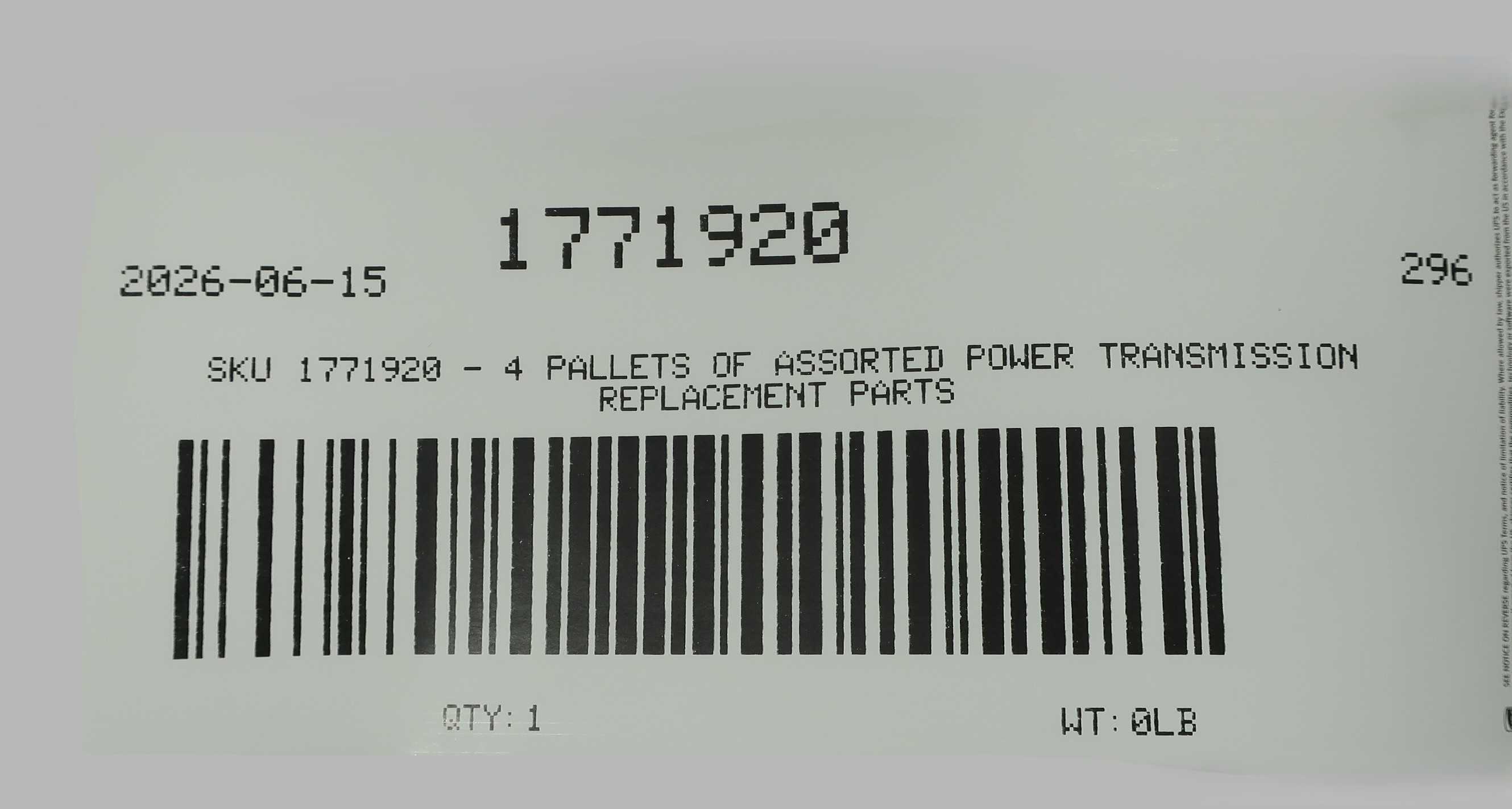 SKU 1771920 - 4 PALLETS OF ASSORTED POWER TRANSMISSION - POWER TRANSMISSION