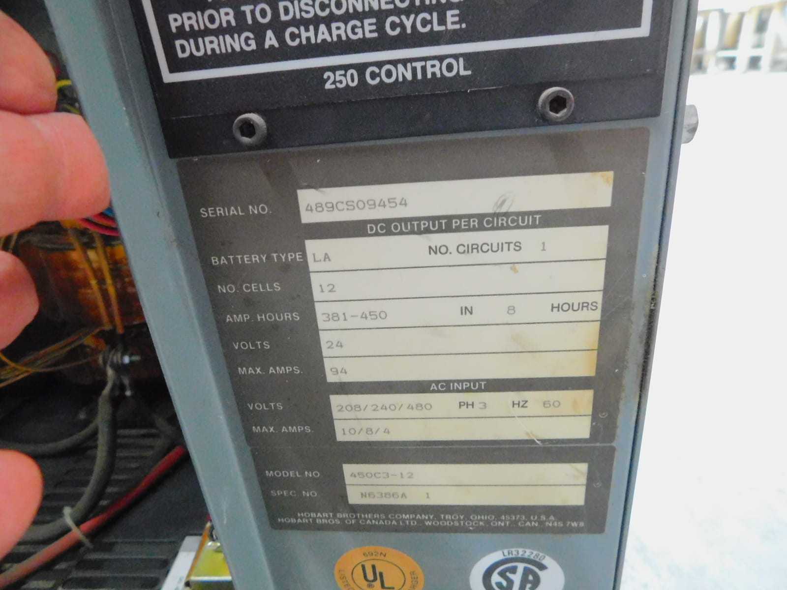 Hobart Accu-Charger 450C3-12 Forklift Battery Charger 24VDC, 865Ah, 1Ph M7700 - FORKLIFTS
