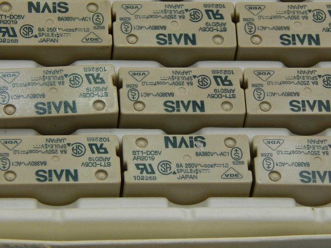 LOT OF 50 NAIS ST1-DC5V AR2019 GENERAL PURPOSE RELAYS 8A 5VDC 1FORMA/1FORMB PCB T86958 - ELECTRICAL RELAYS