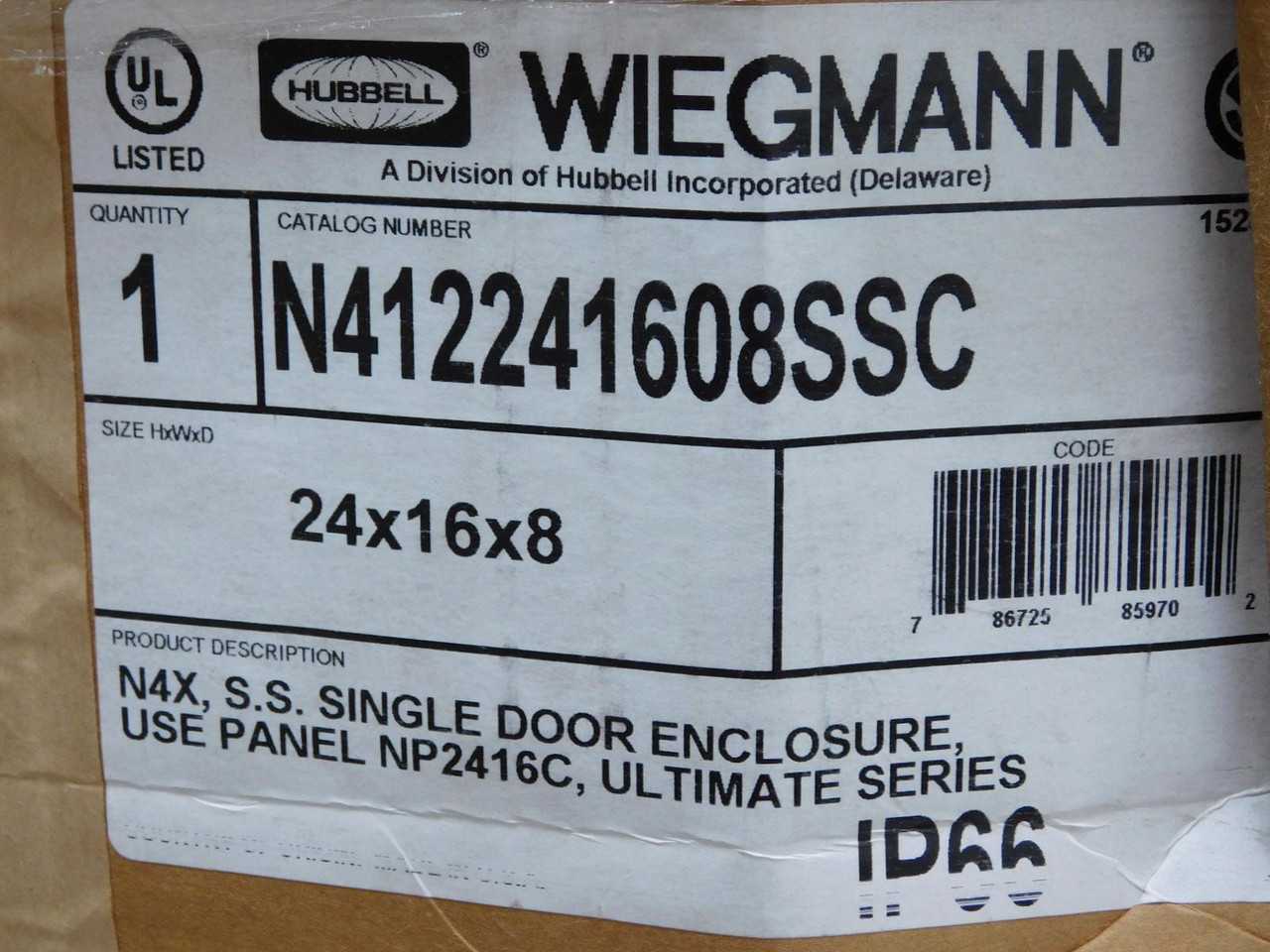 WEIGMANN N412241608SSC GR 1400 SERIES STAINLESS STEEL ENCLOSURE 24X16X8 T145122 - ELECTRICAL ENCLOSURES