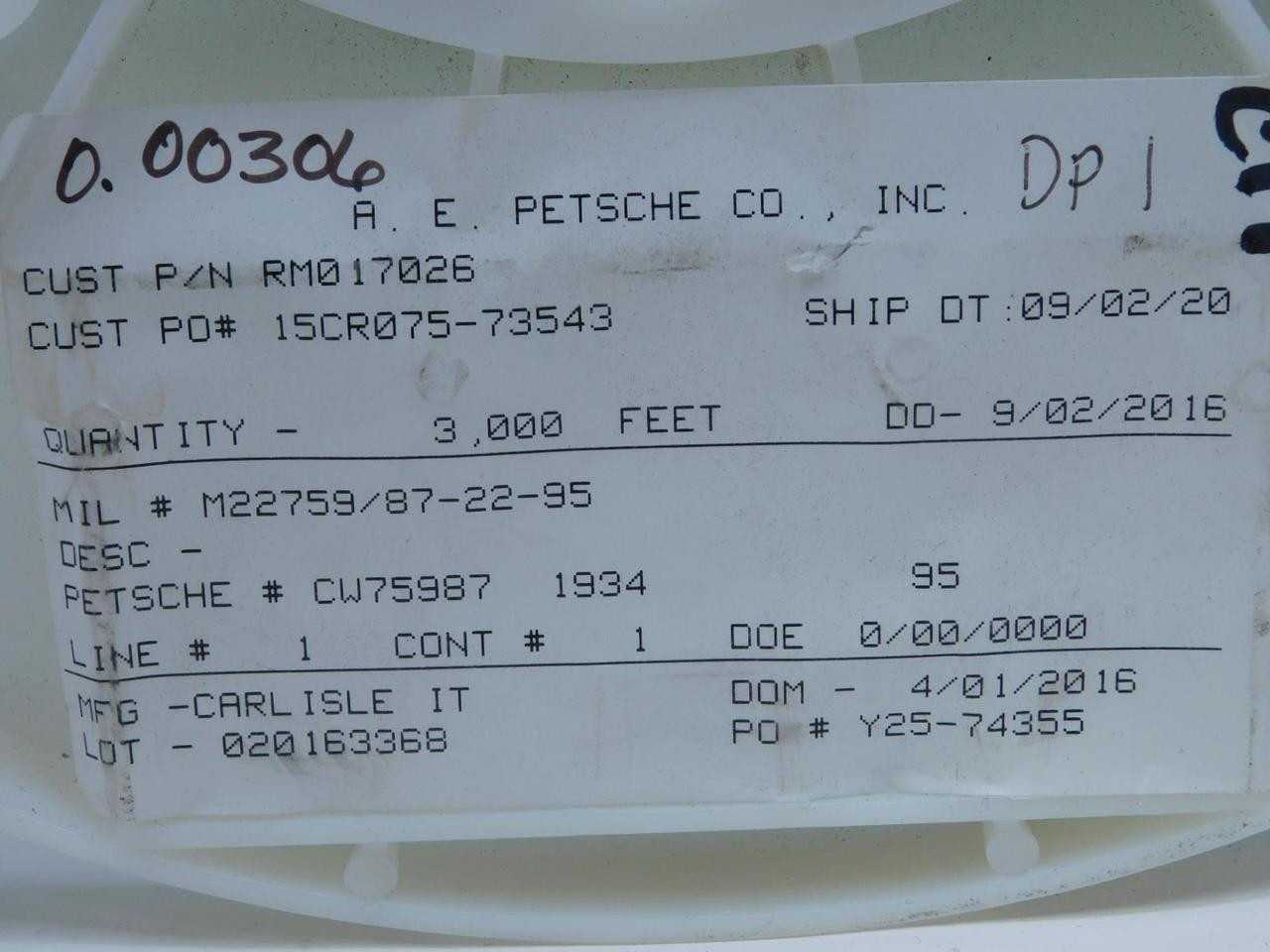 LOT OF 750 FT CARLISLE M22759/87-22-95 WIRE  T133792 - ELECTRICAL WIRE