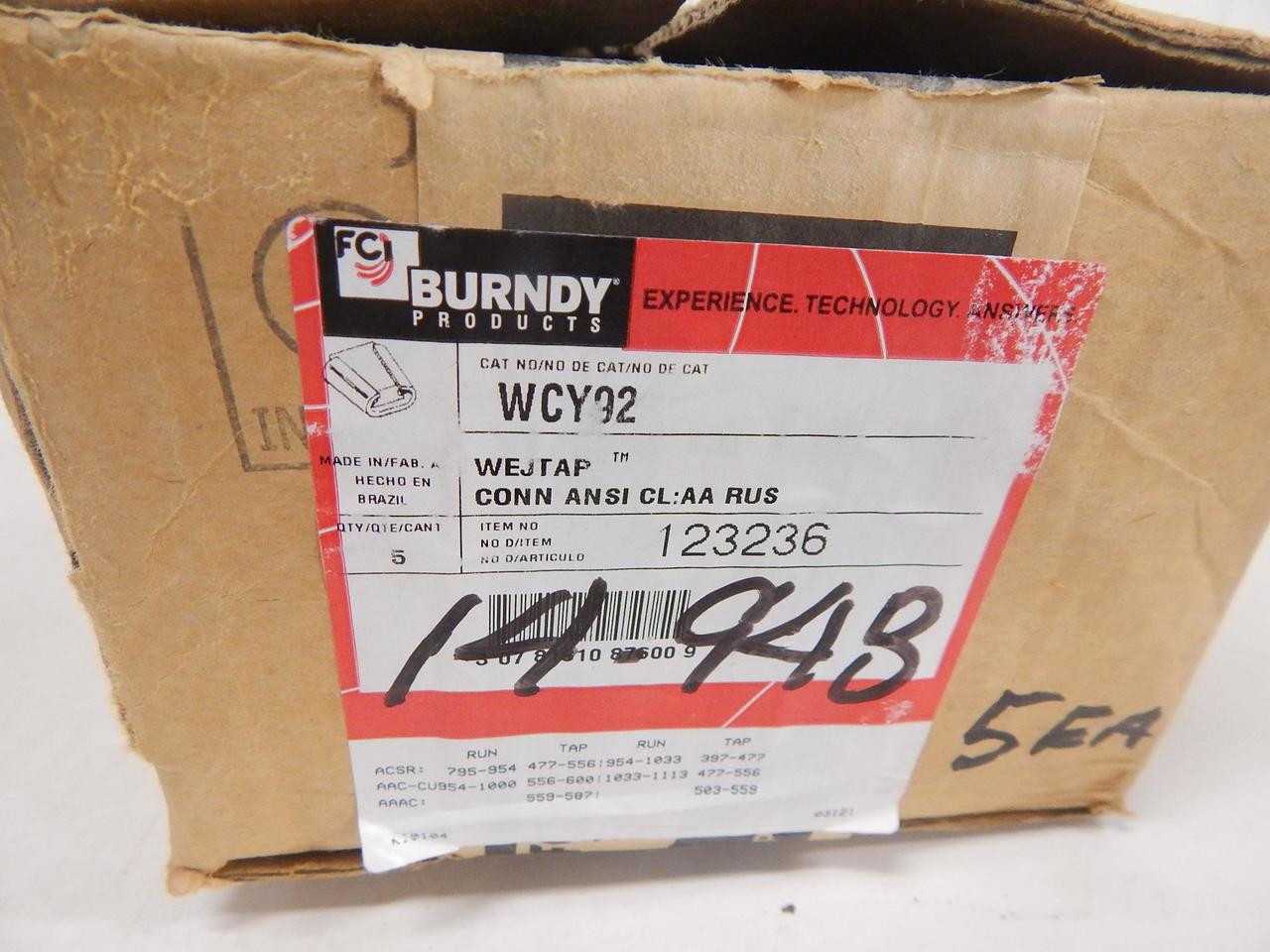 LOT OF 5 BURNDY WCY92 WEJTAP CONN ANSI T92463 - ELECTRICAL COMPONENTS