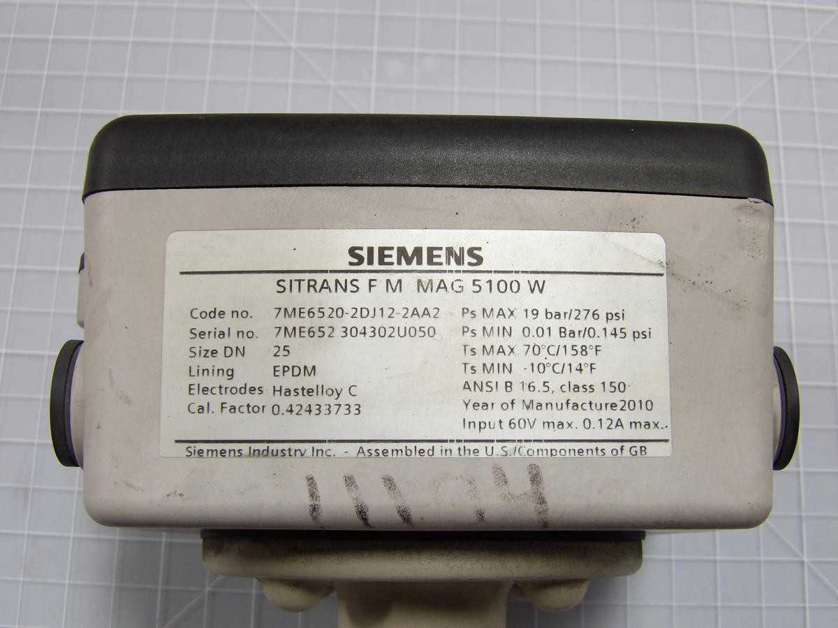 SIEMENS 7ME6520-2DJ12-2AA2 SITRAN FM MAG 5100 W SITRANS FM ELECTROMAGNETIC FLOW SENSOR 60V MAX SIZE - PRESSURE TRANSMITTER