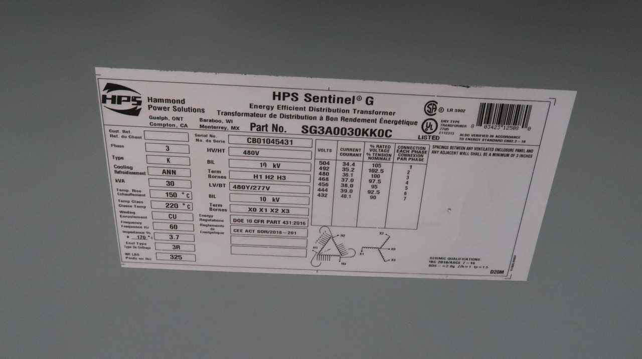 Hammond Power Solutions SG3A0030KK0C Energy Efficient Distribution Transformer 10 kVA - POWER TRANSFORMERS