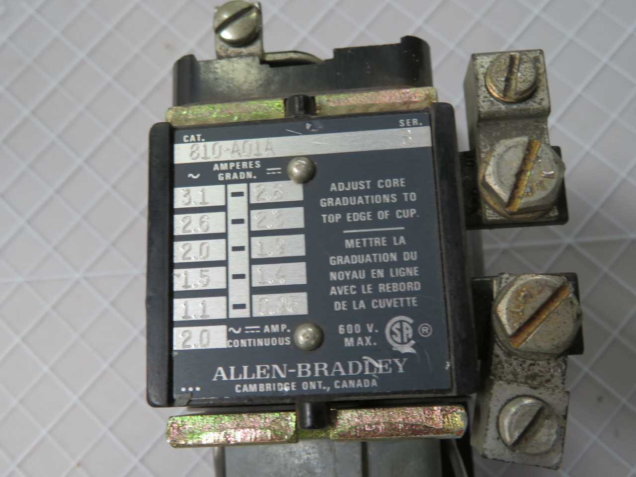 Allen-Bradley 810-A01A Ser. B Inverse Time Current Relay T168899 - SAFETY RELAY