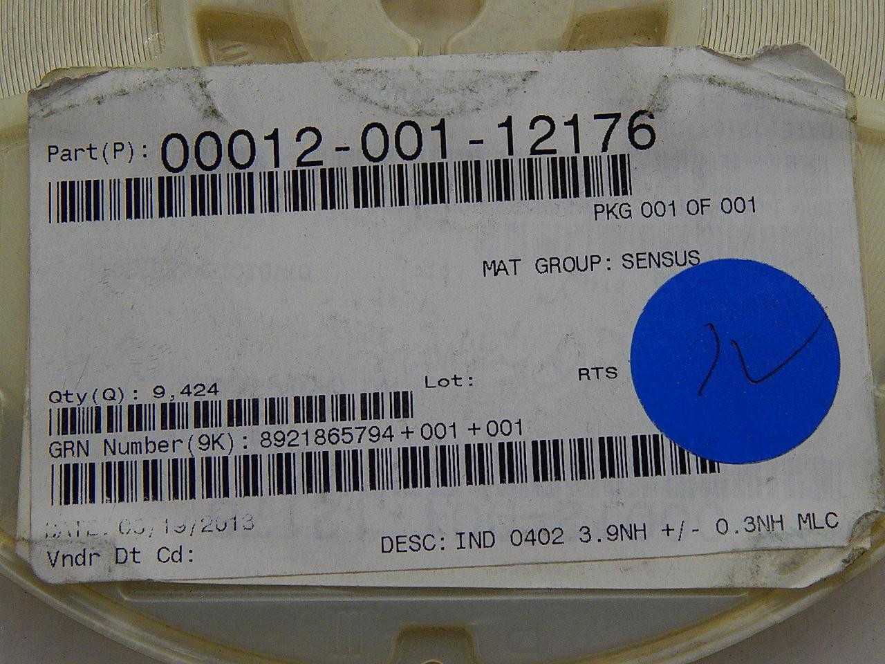 Lot Of 9400 00012-001-12176 8921865794+001+001 IND 0402 3.9nH +/- 0.3nH MLC T88516 - LINE FILTERS